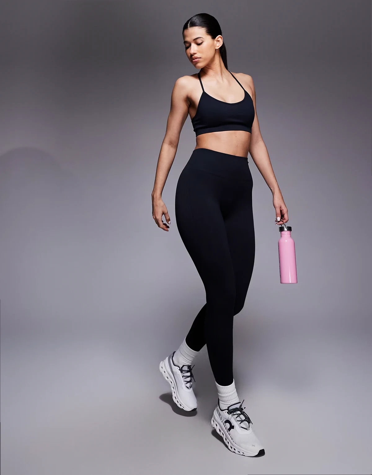 seamless baby rib knit high waist gym leggings in black