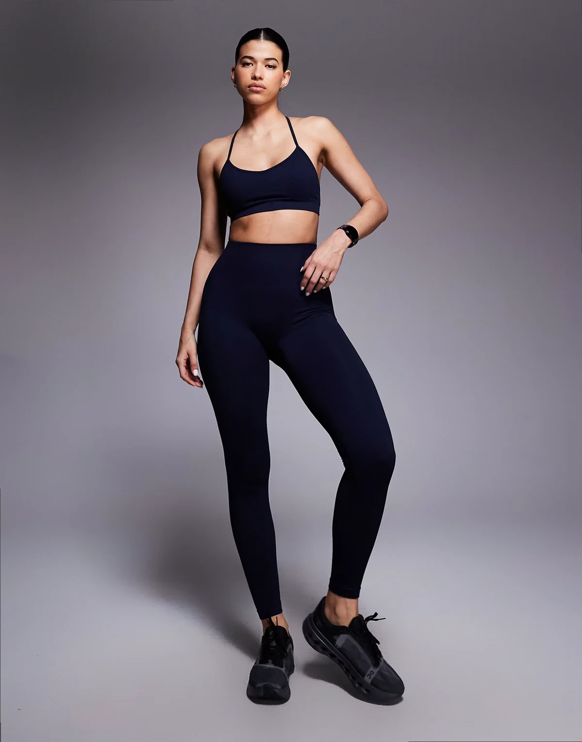 seamless baby ribbed high waist gym leggings in navy