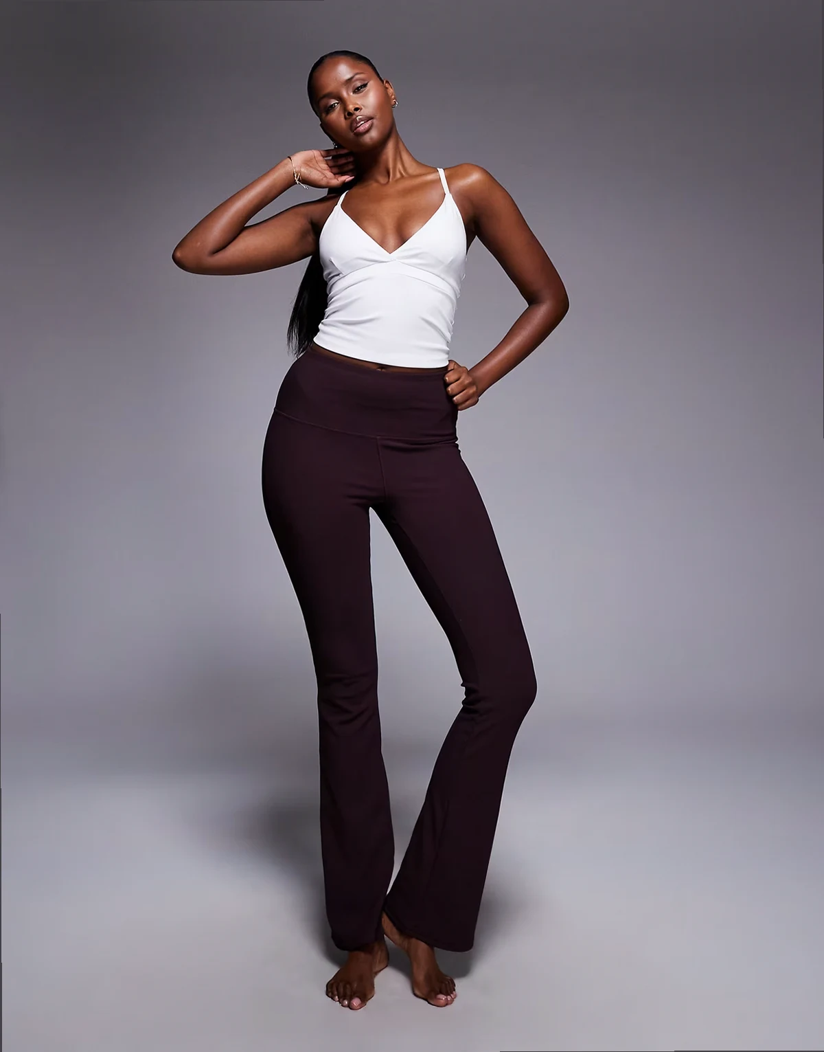 micro rib knit slim kick high waist yoga leggings in fig