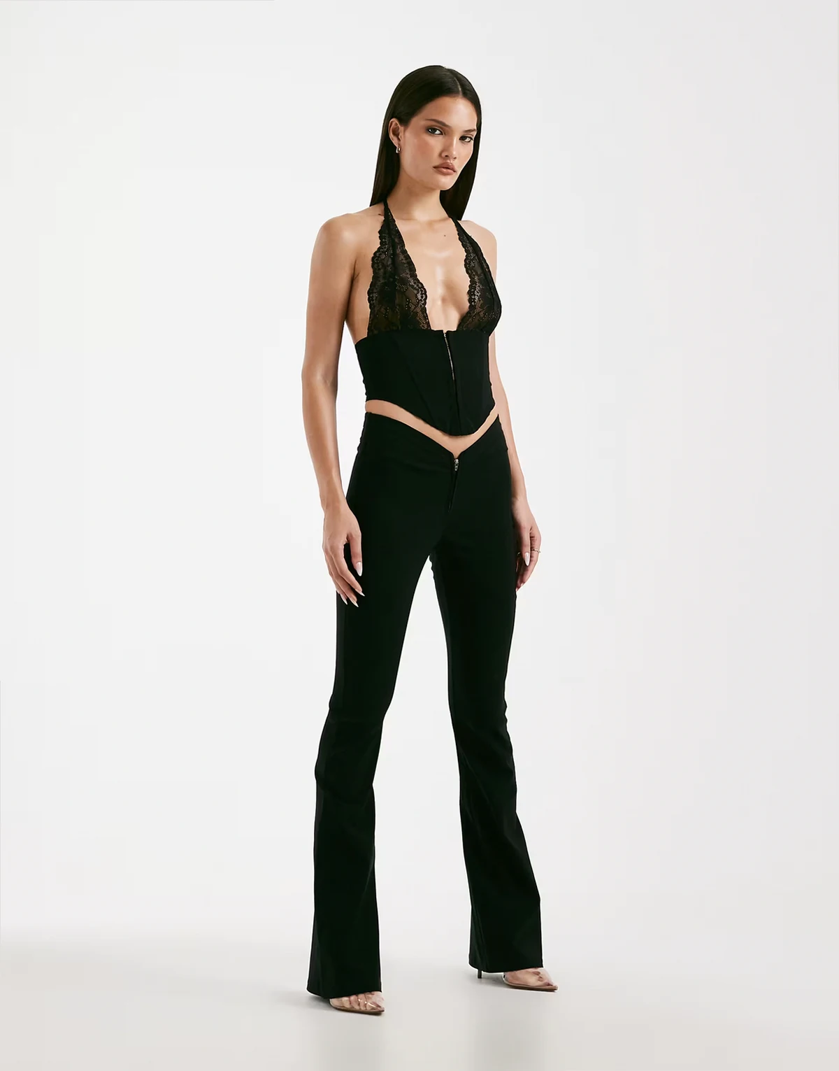 Elena 2.0 V-front flared pants in black - part of a set