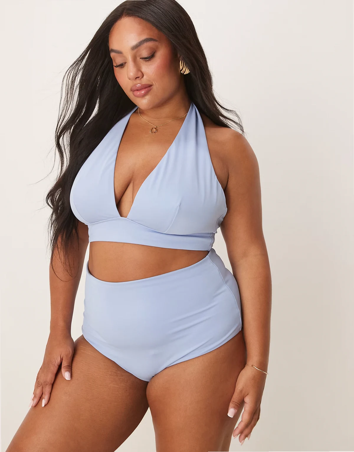 ASOS DESIGN Curve Maya mix and match sleek halter bikini top in blue