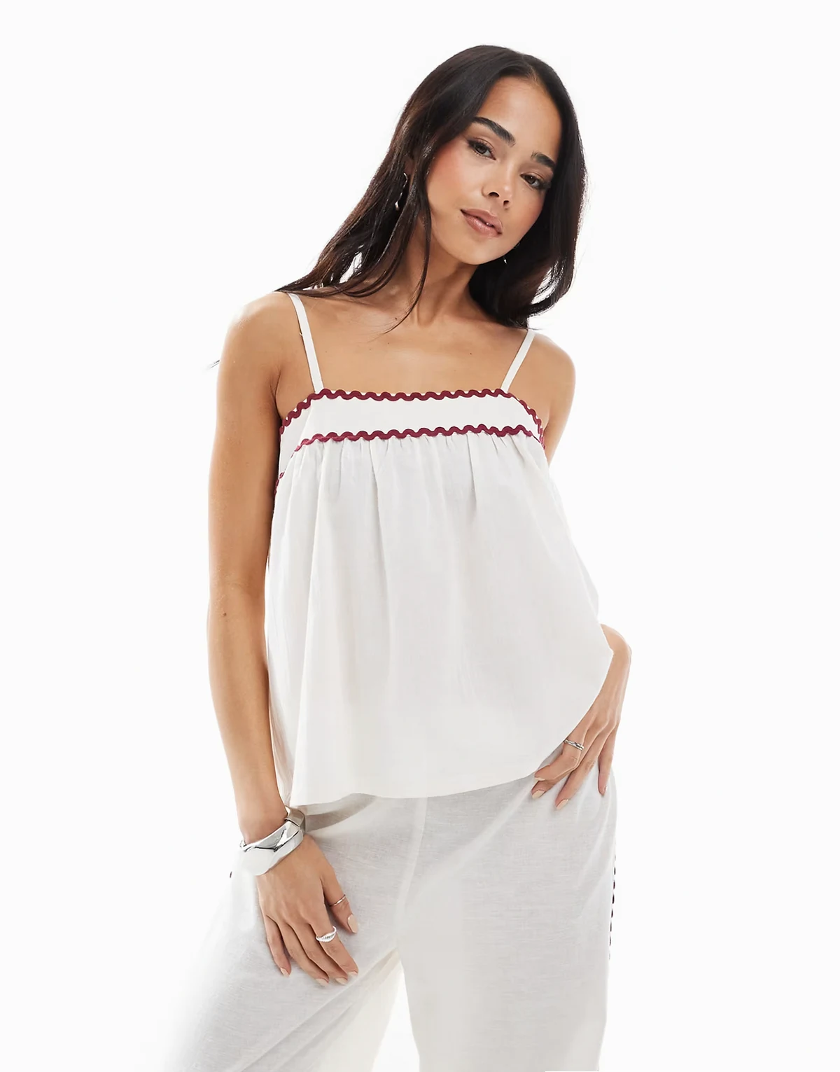 Exclusive ric rac cami beach top in white & red - part of a set