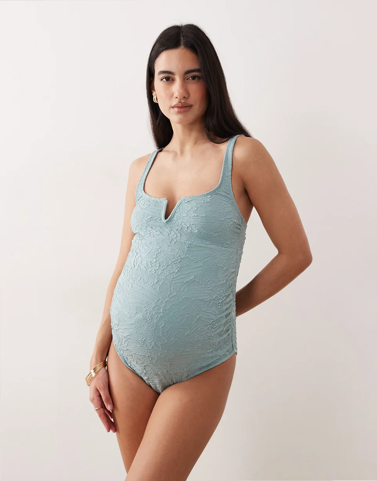 ASOS DESIGN Maternity – Cassi – Jasnozielony strój kąpielowy z fiszbinem w kształcie litery V