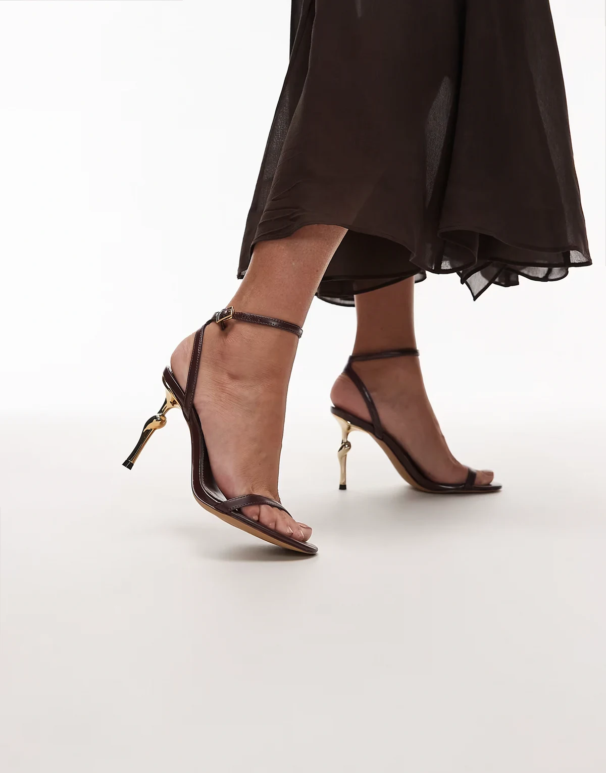 Alivia heeled sandals with gold-tone metal heels in brown