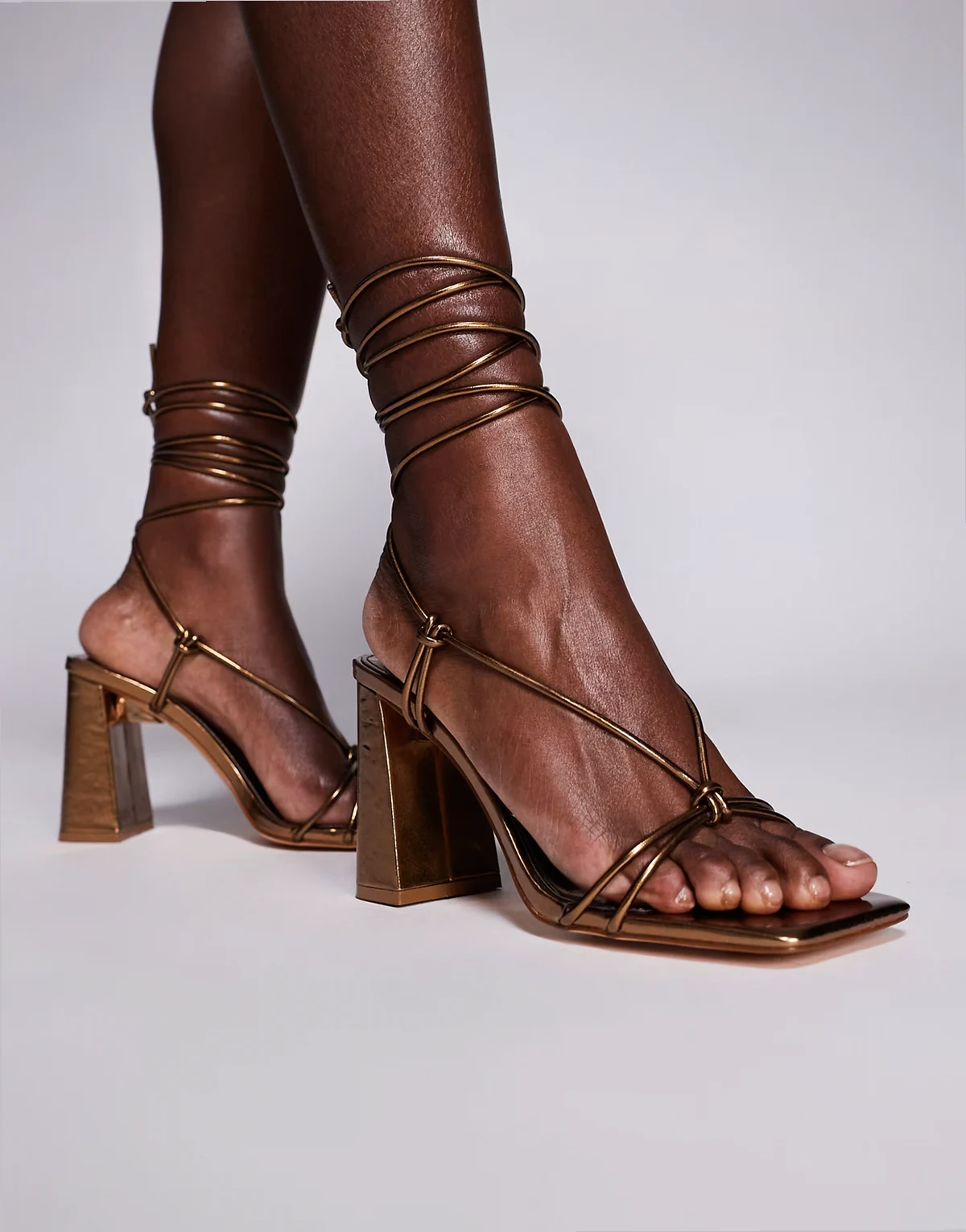 Karia tie leg block heeled sandals in bronze