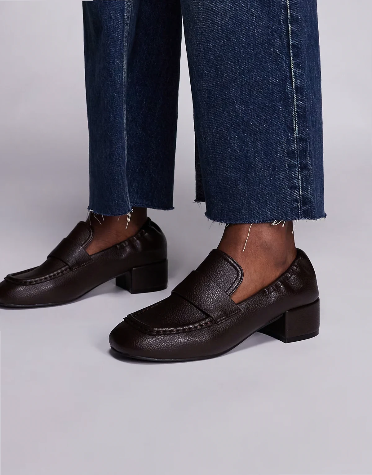 Kelsy block heel loafers in brown