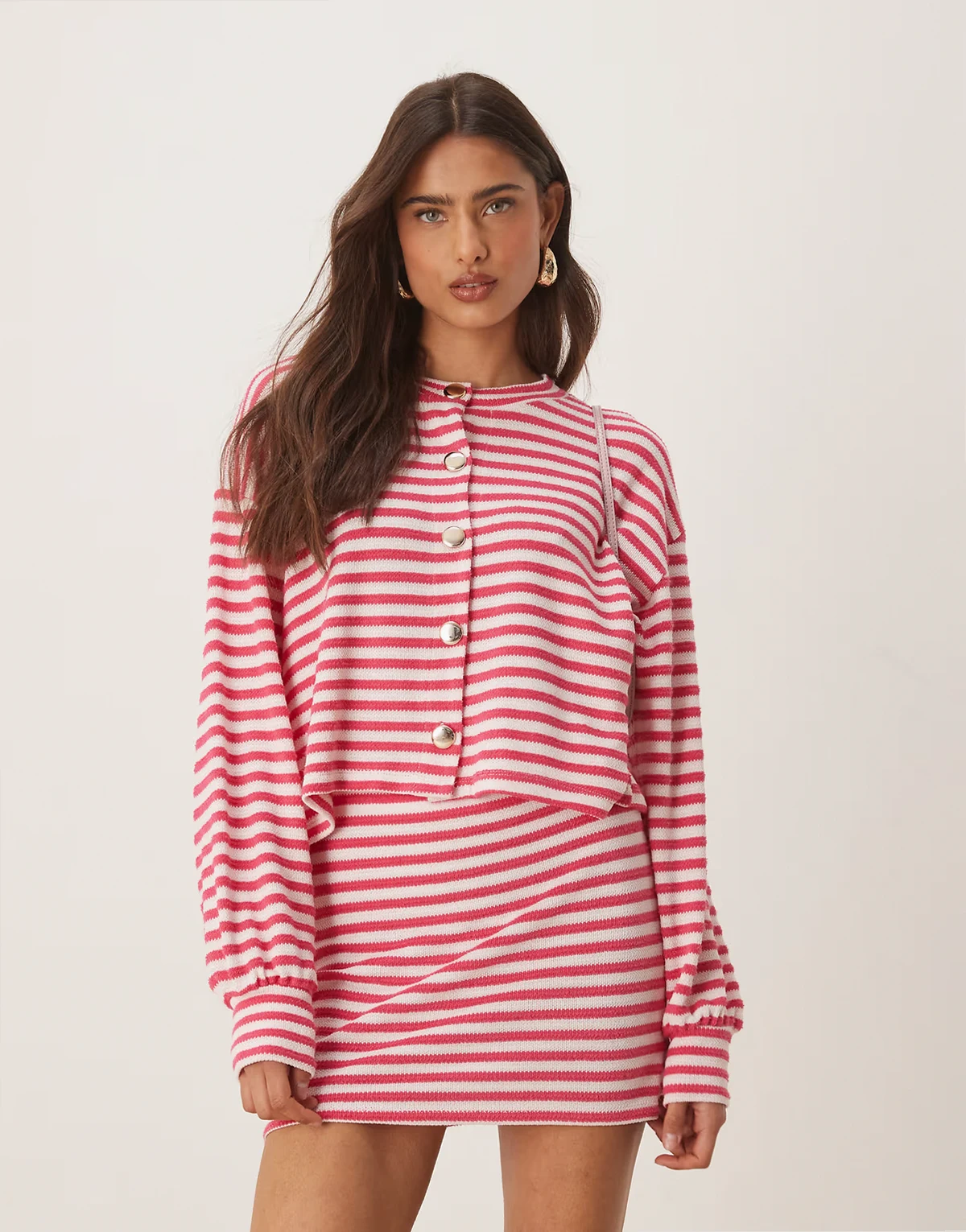 long sleeve cardigan in pink stripe - part of a set