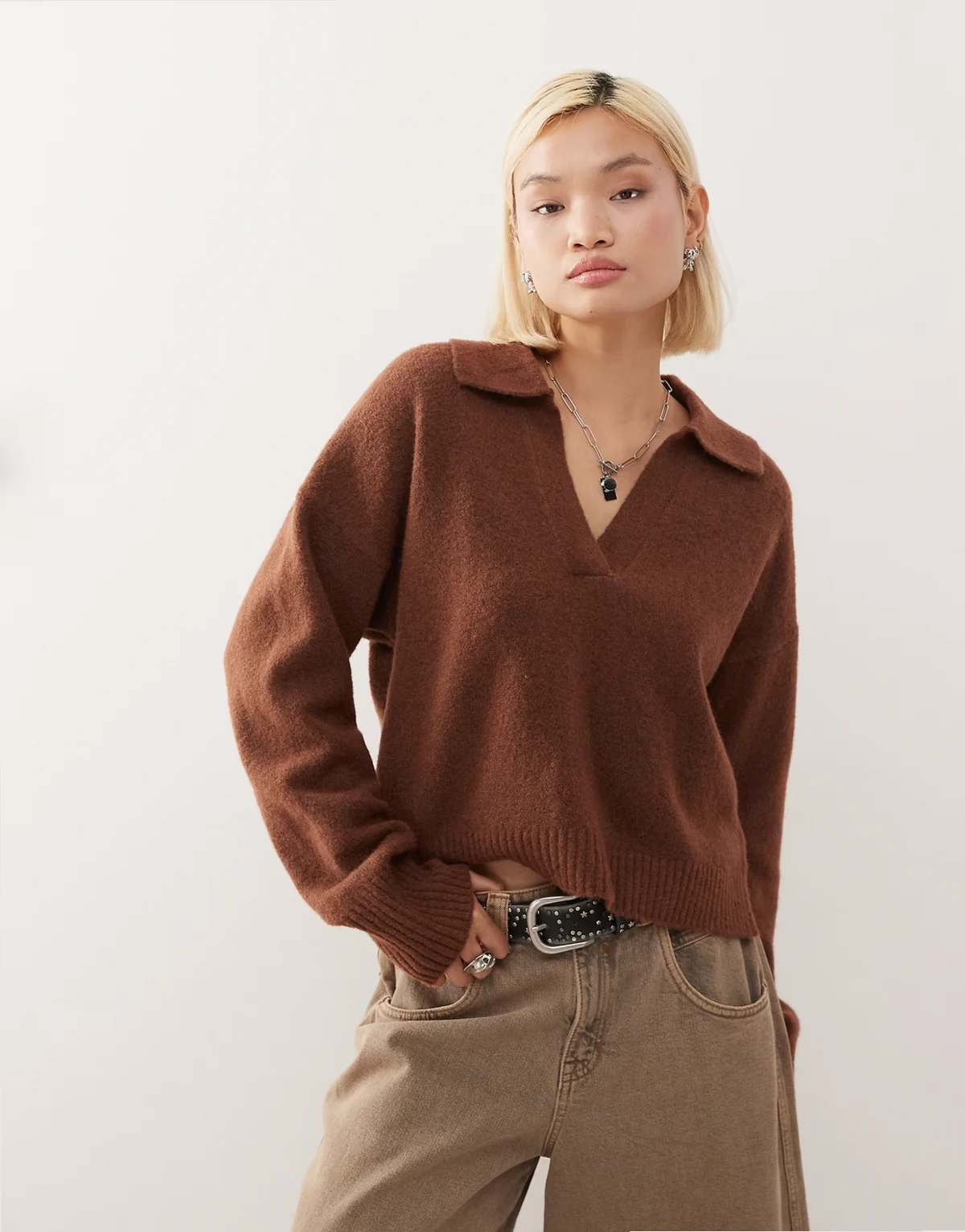 – Polo-Strickpullover in Schokobraun