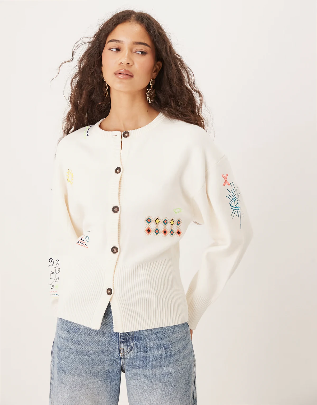 neon embroidered cardigan in cream
