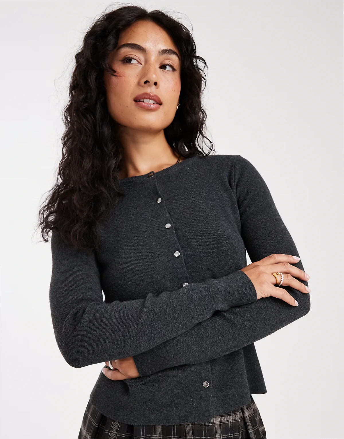 – Strickjacke aus kompaktem Strick in Anthrazit