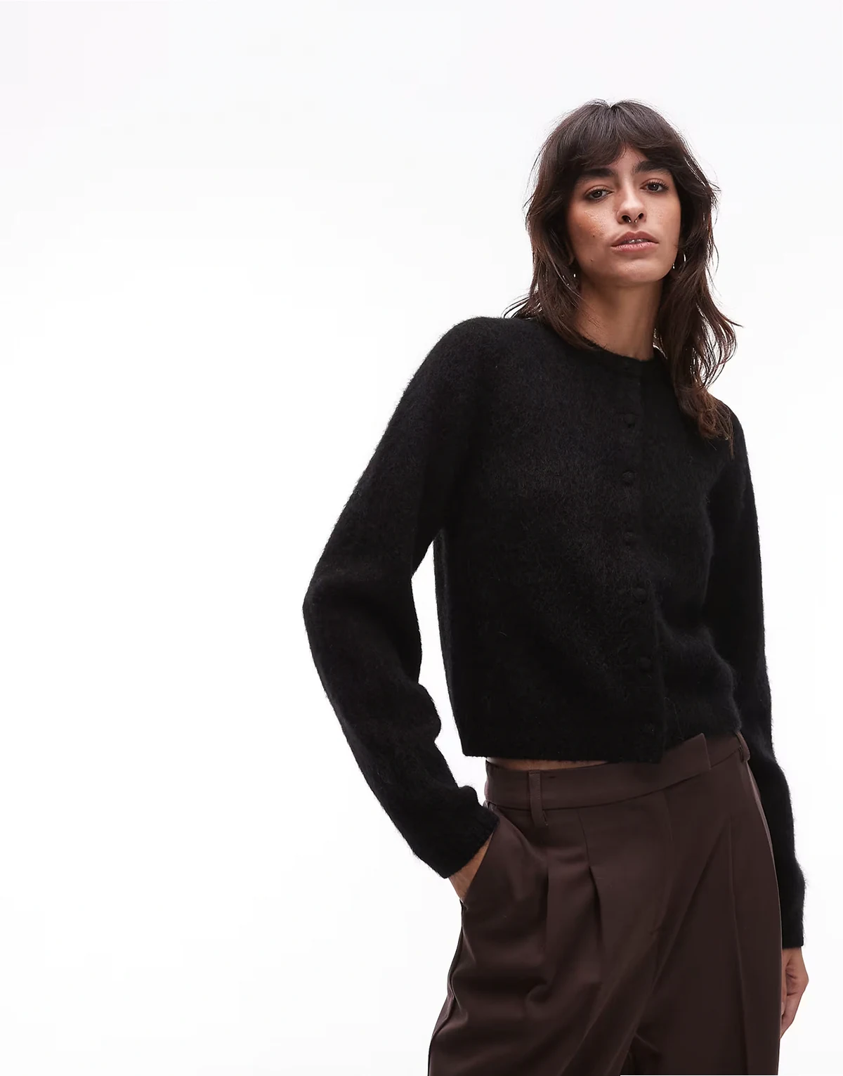 – Sehr weiche, flauschige Strickjacke aus Mohair- und Wollmischung in Schwarz