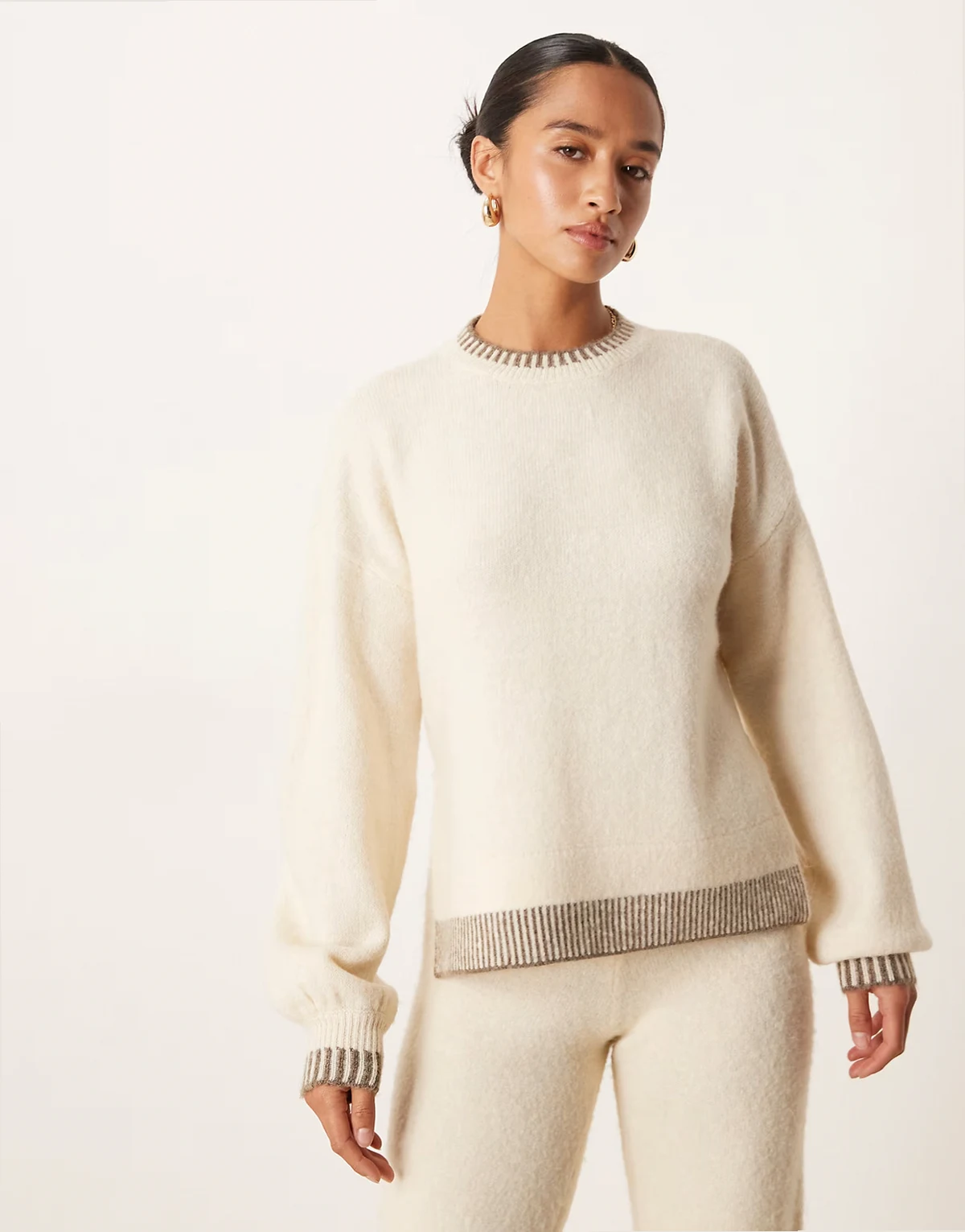 contrast trim knit sweater in birch - part of a set