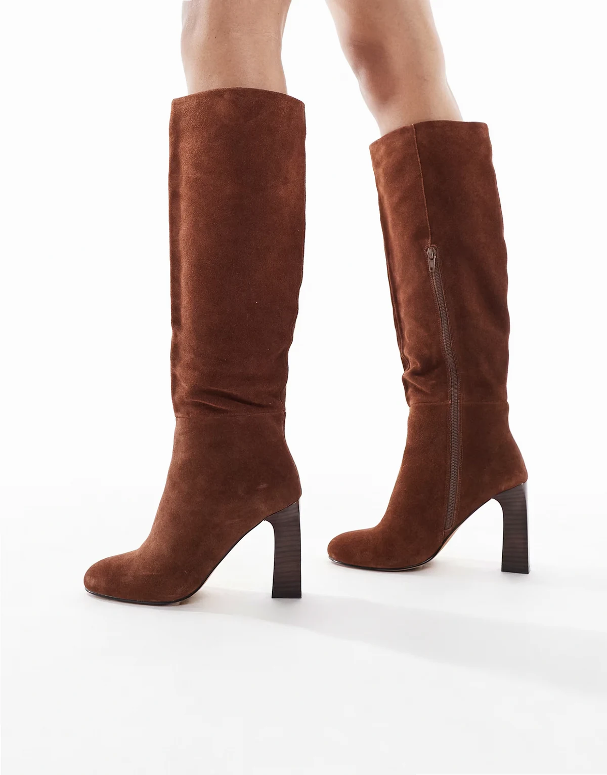 Draya stacked knee boots in suede brown