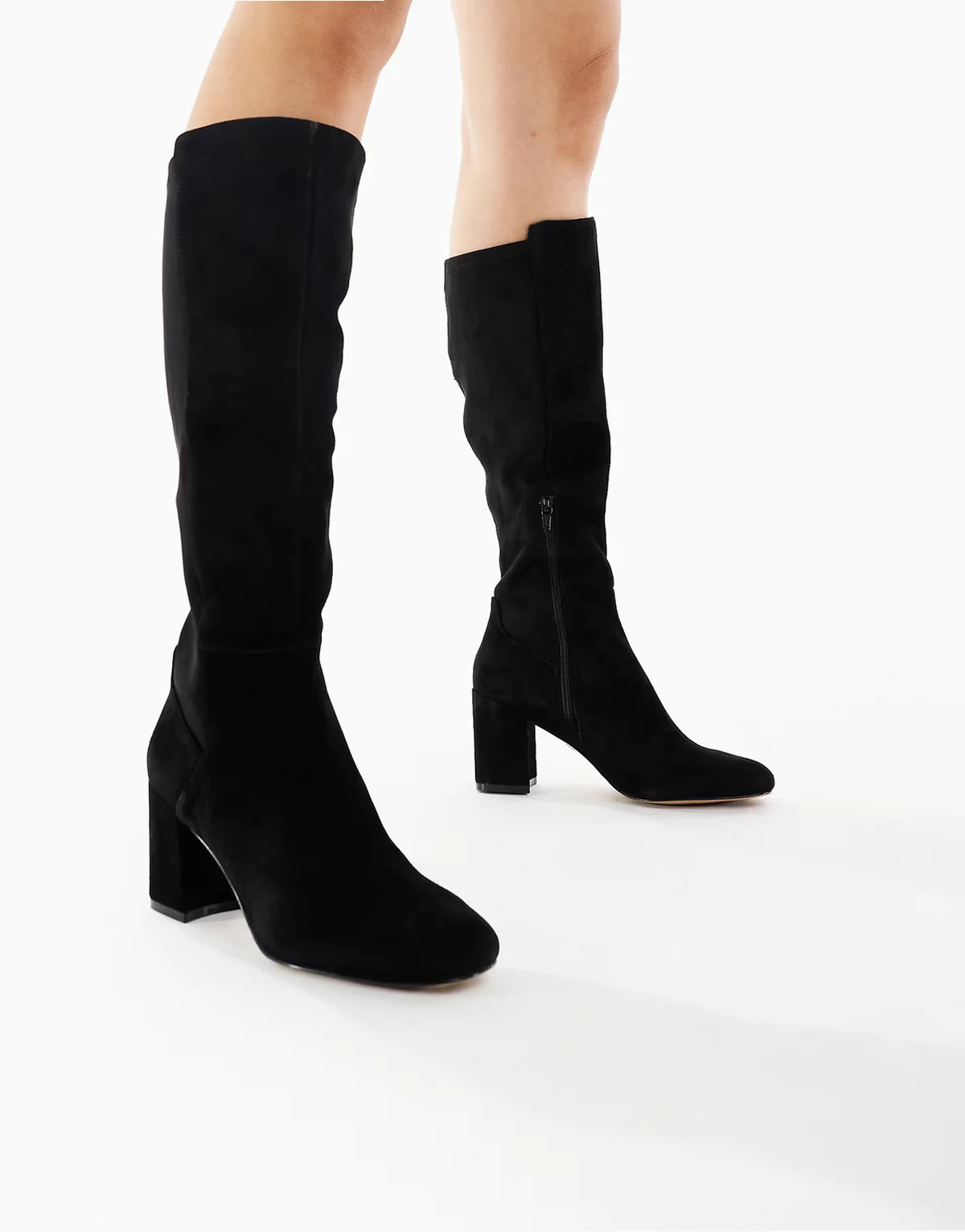 – Satori – Czarne skórzane kozaki do kolan na obcasie klockowym