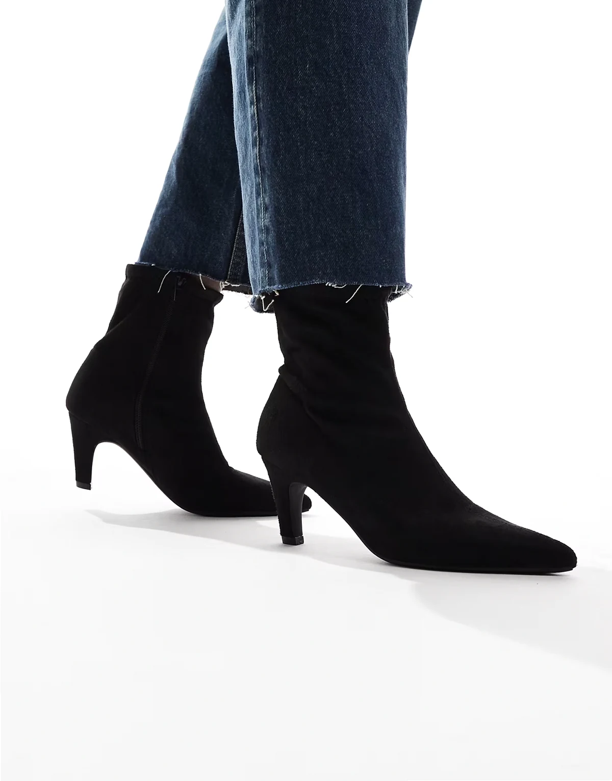 Starburst kitten heel sock boots in black suedette