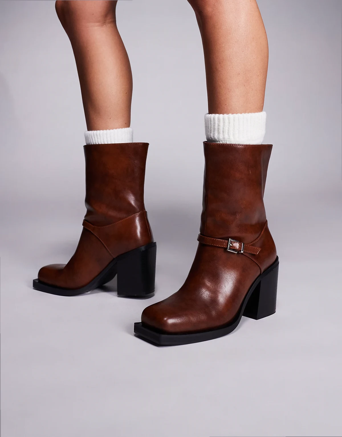 Dusty square toe heeled ankle boots in brown