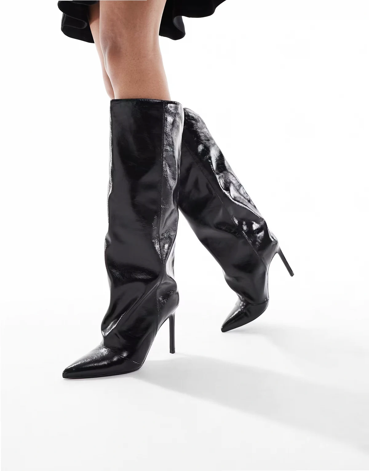 Stella slouchy kitten heel knee boots in black