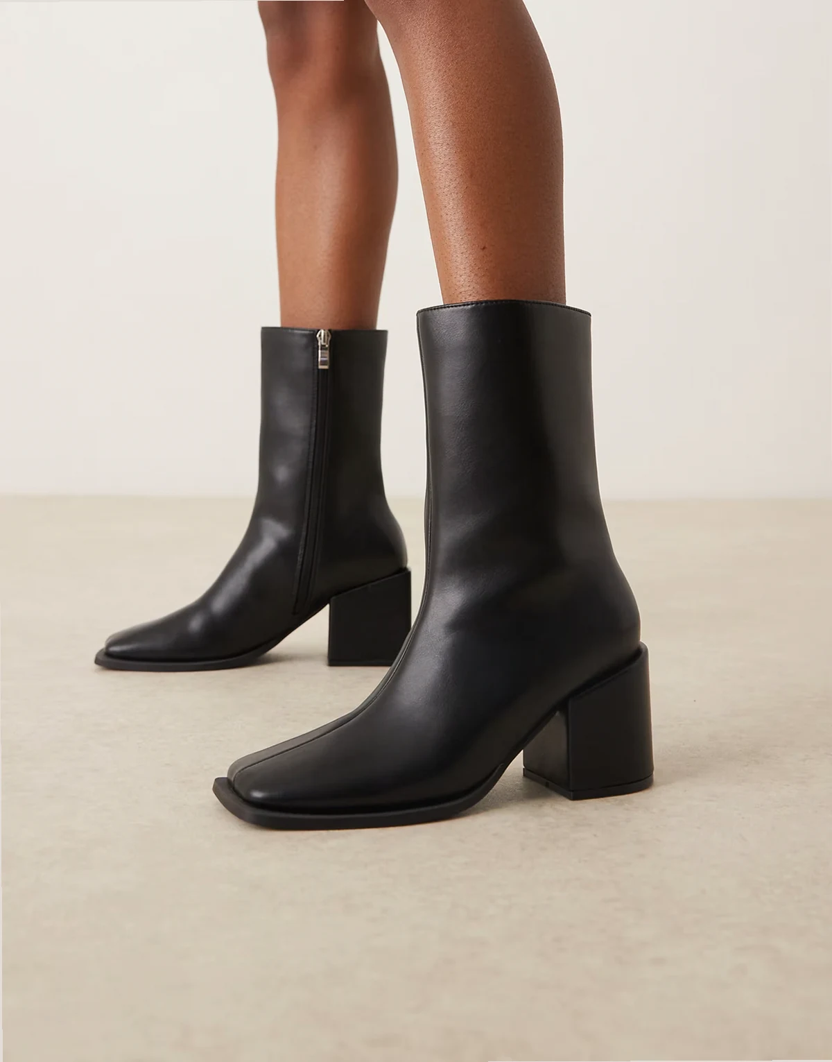 block heel square toe boots in black