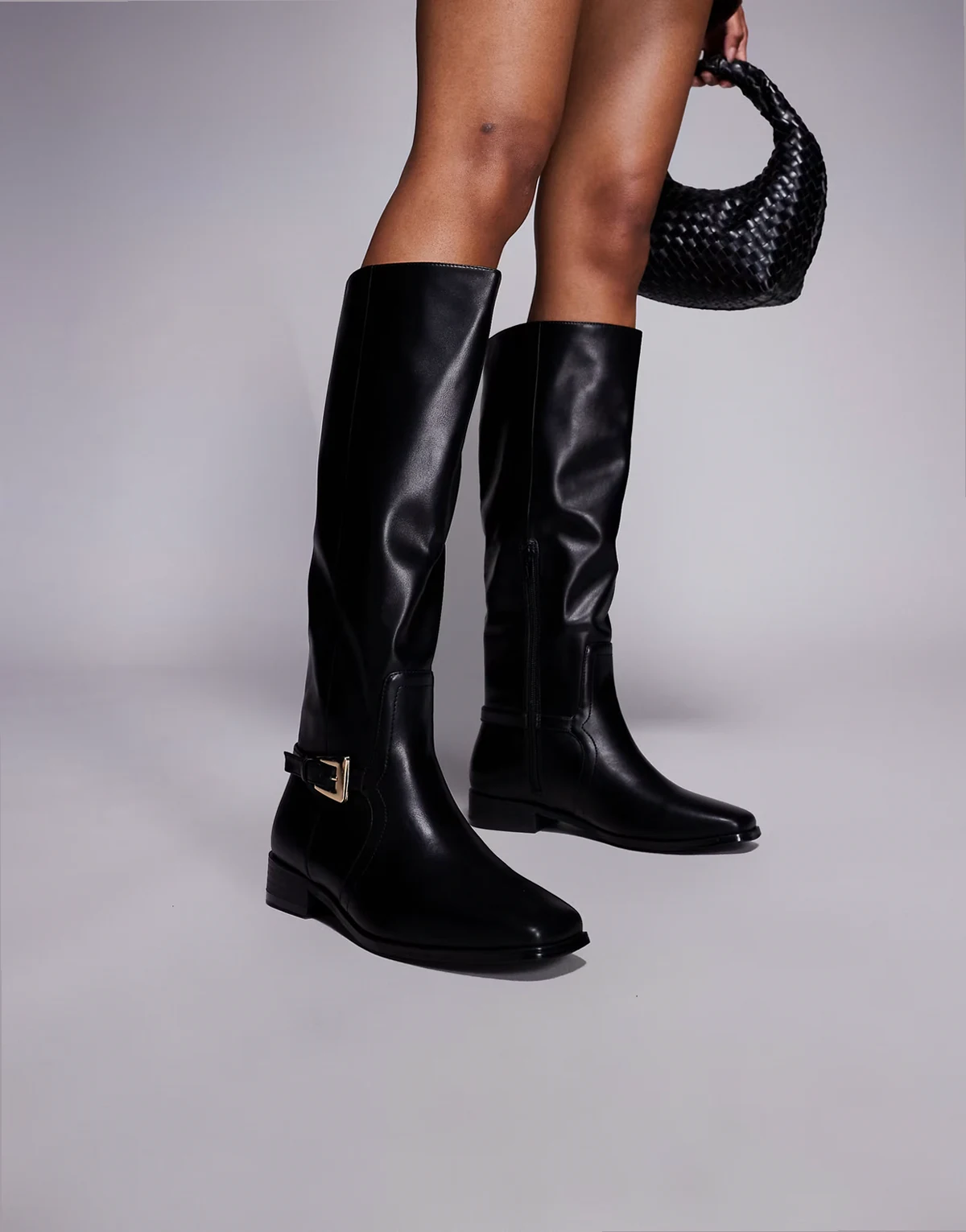 Mackie knee boots with buckles in black