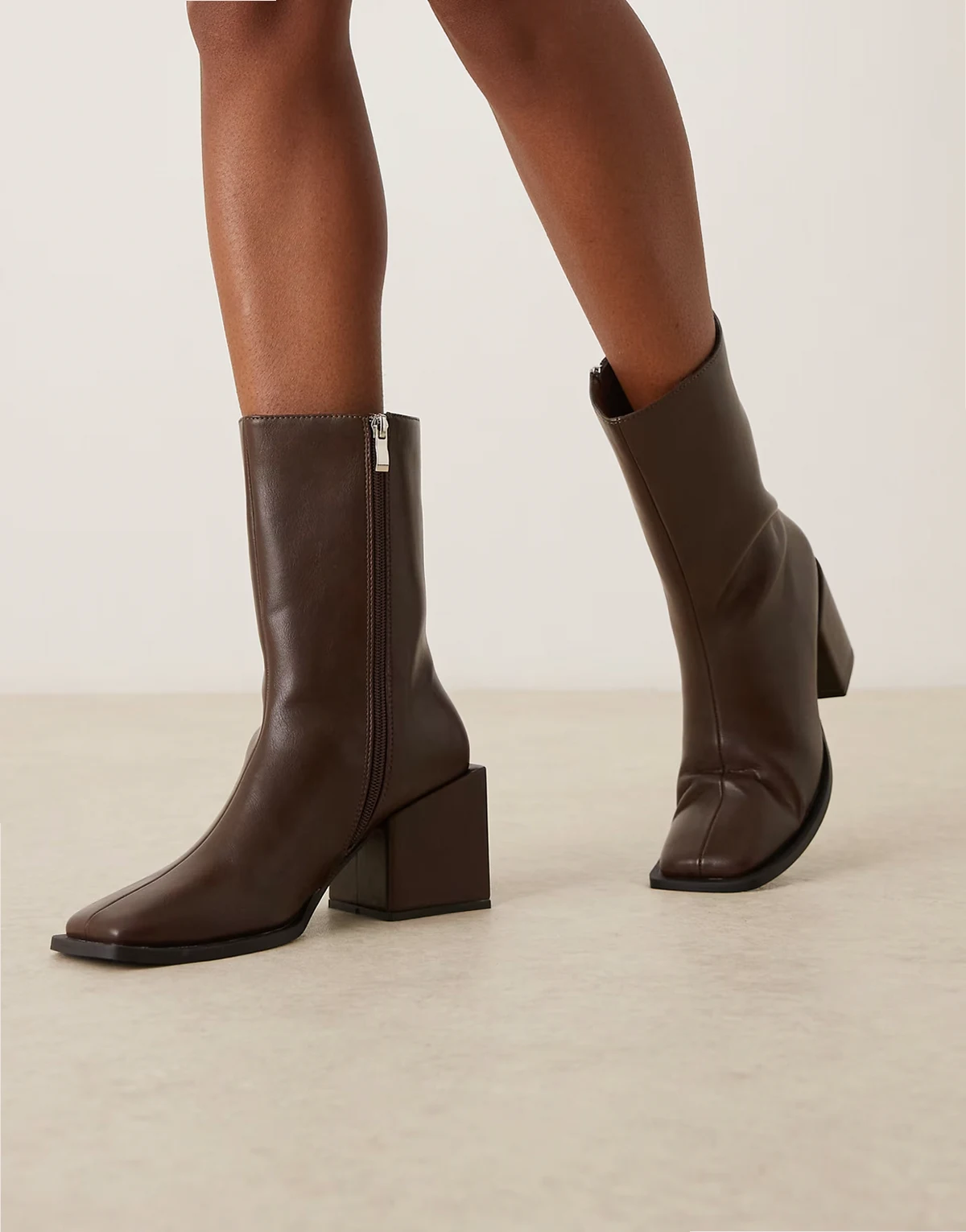 block heel square toe boots in brown
