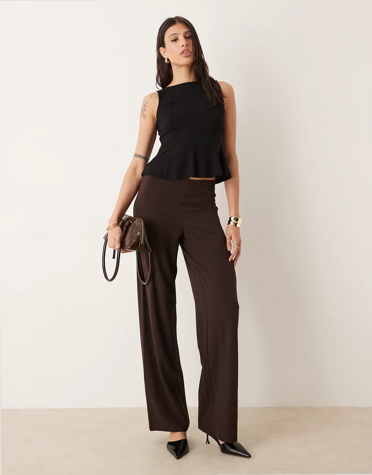 wide leg pants in chocolate brown