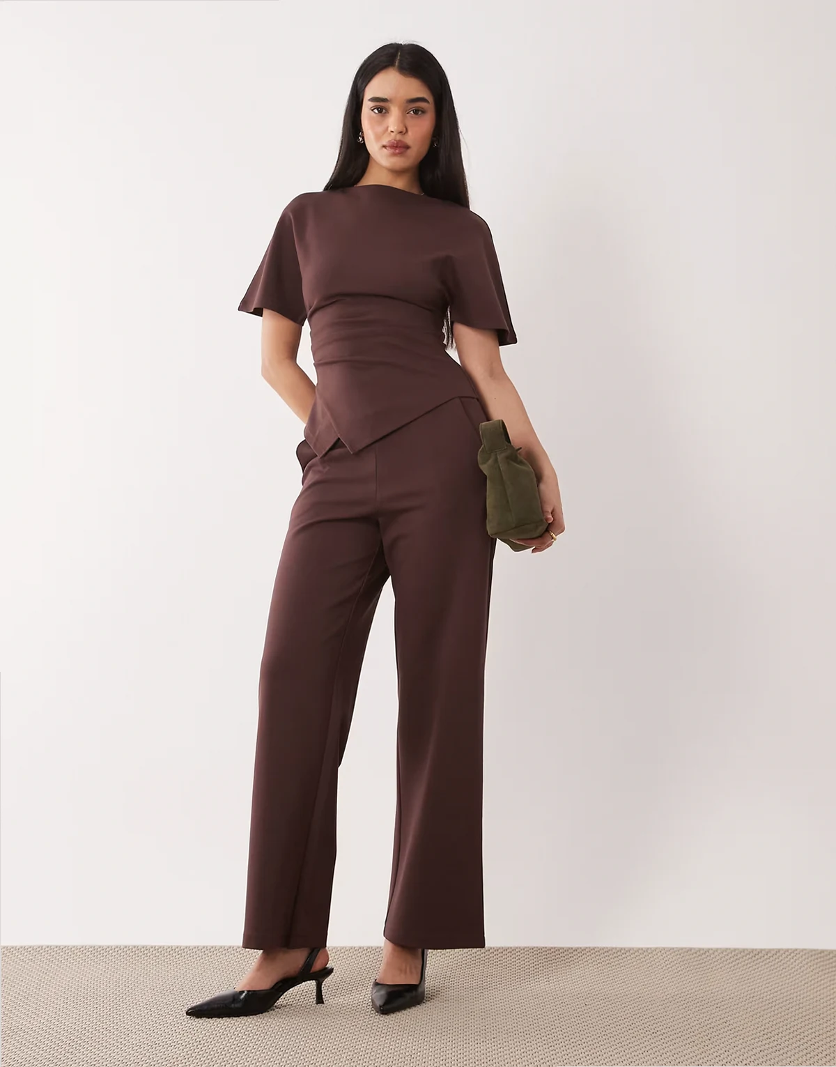 structured jersey pants in brown - part of a set