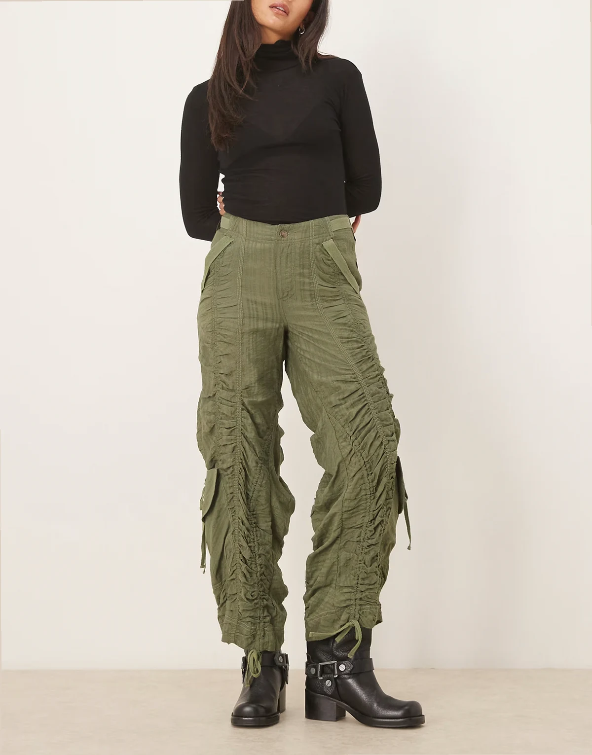 scorpio shirred pants in khaki