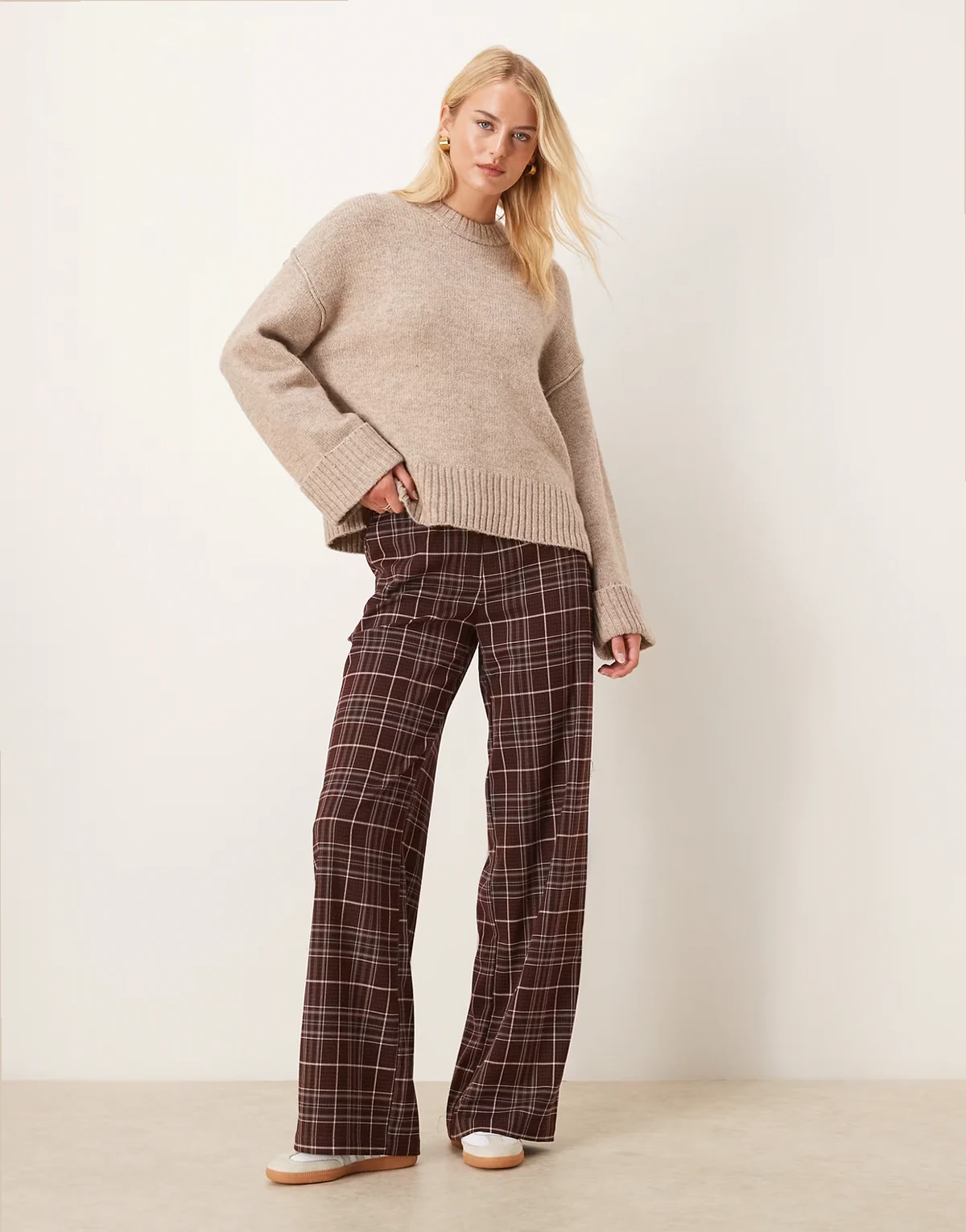 Tall – Elegante, lässig und gerade geschnittene Hose in Burgunderrot kariert