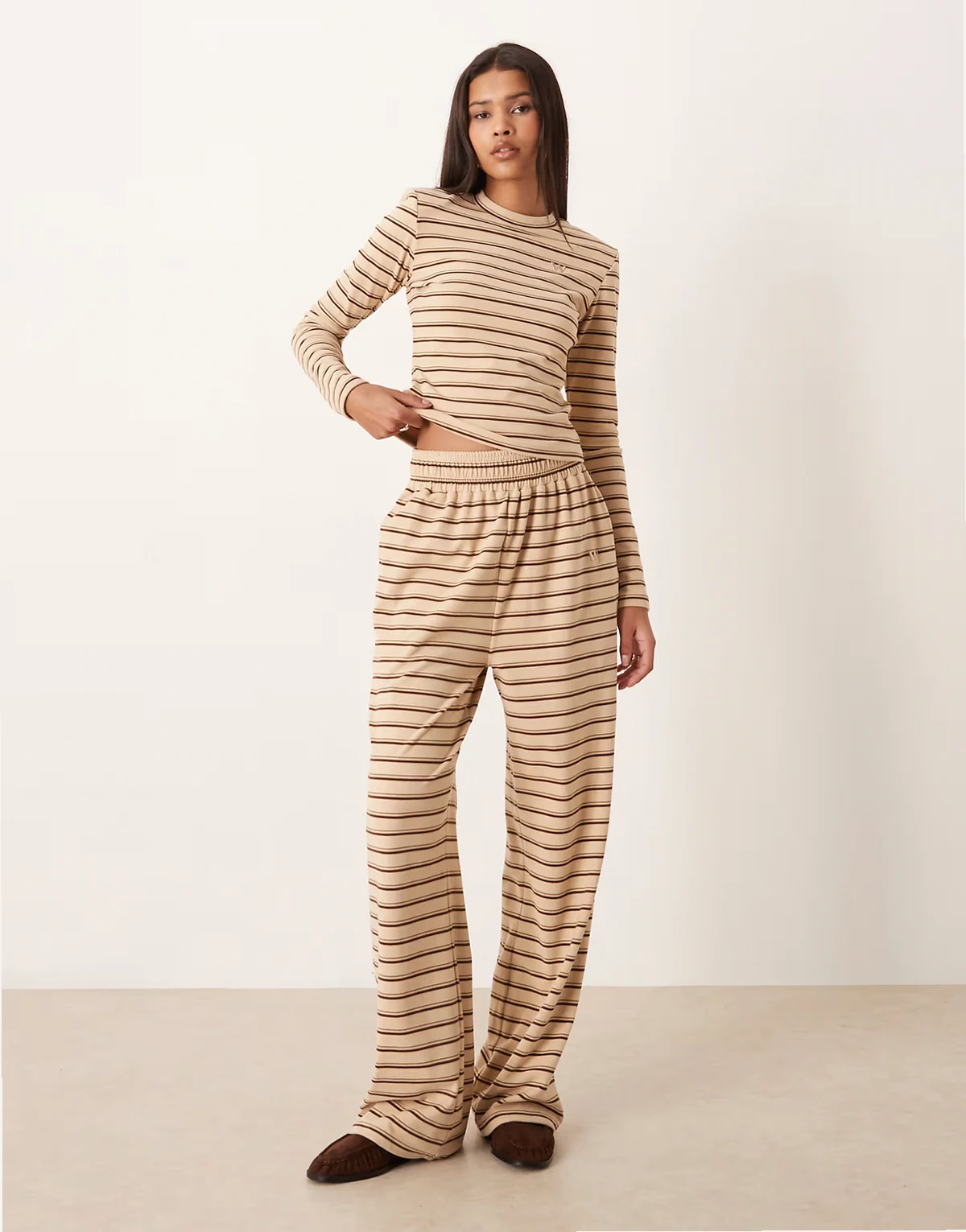 Frankie premium heavyweight jersey wide leg pants in cream stripe - part of a set