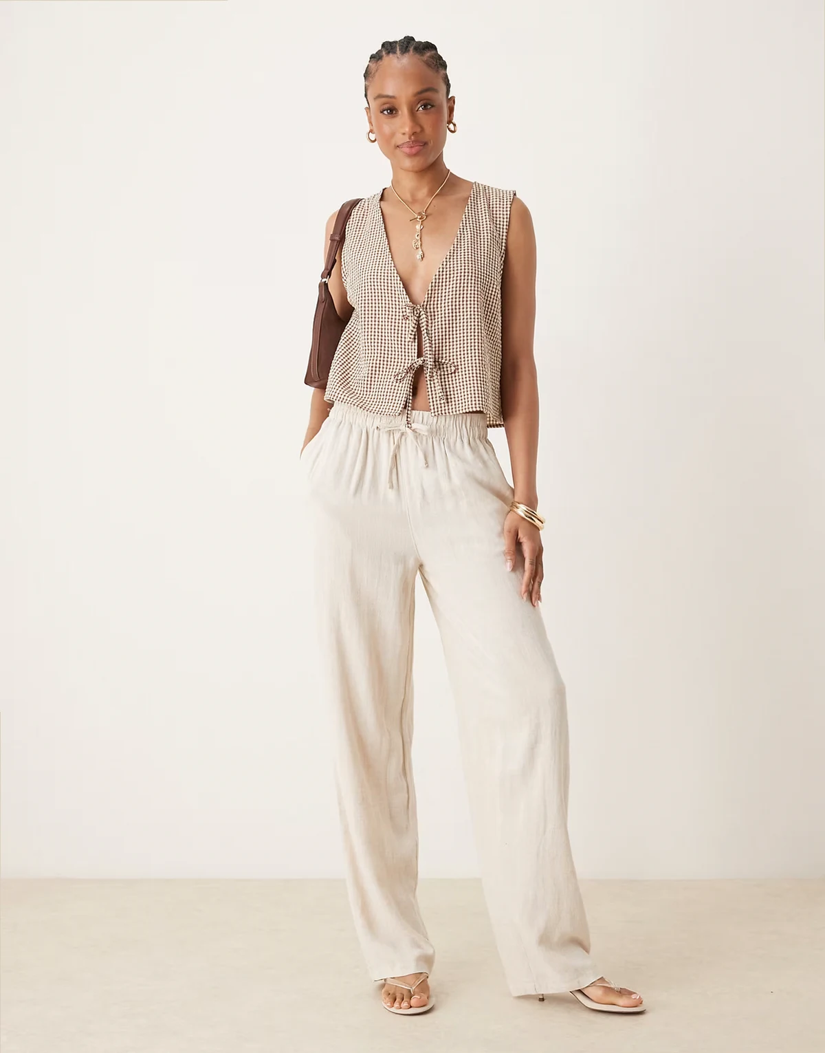 ASOS DESIGN Tall – Schlupfhose aus Leinenimitat in Steinbeige