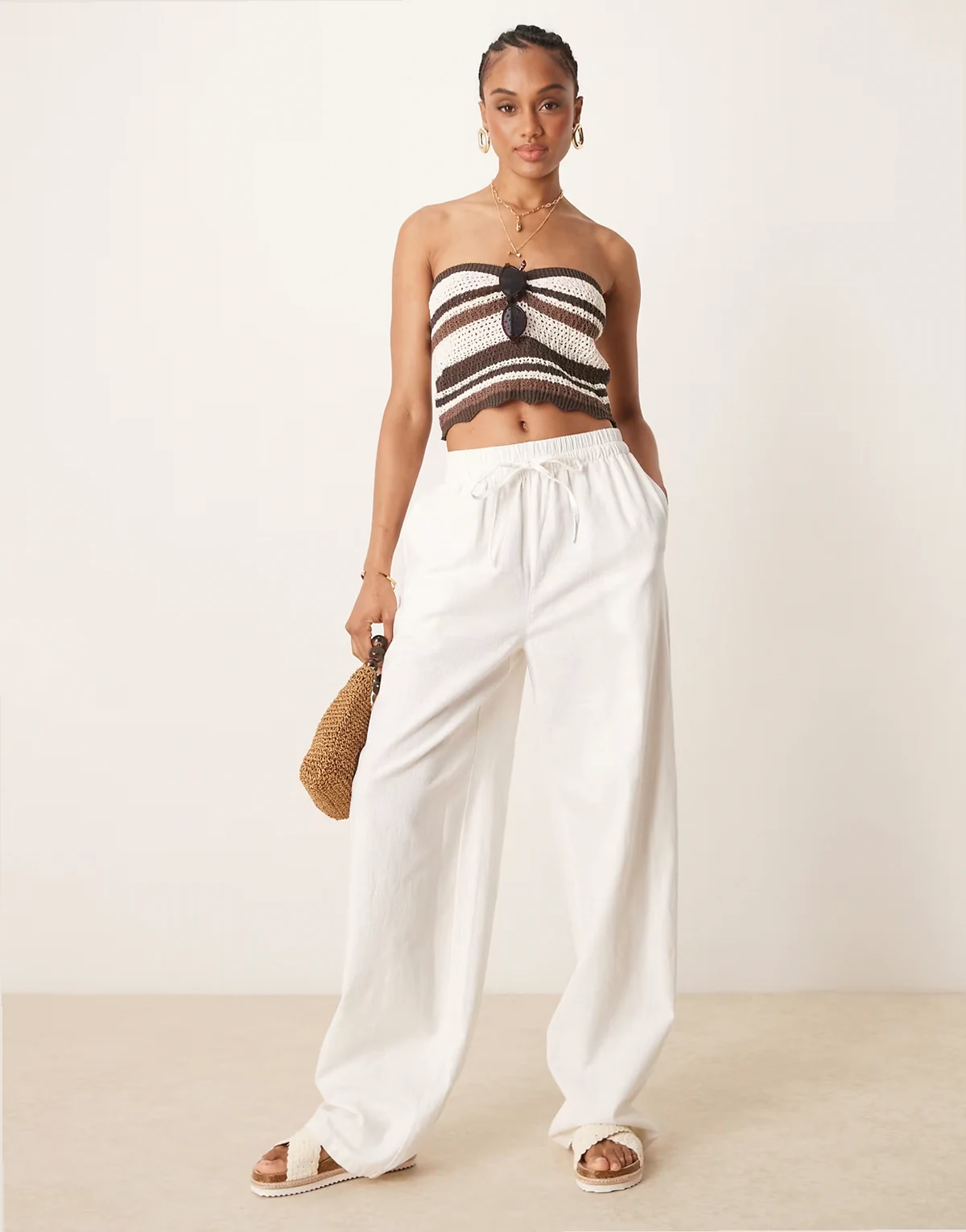 ASOS DESIGN Tall – Hose in Leinenoptik in Wollweiß