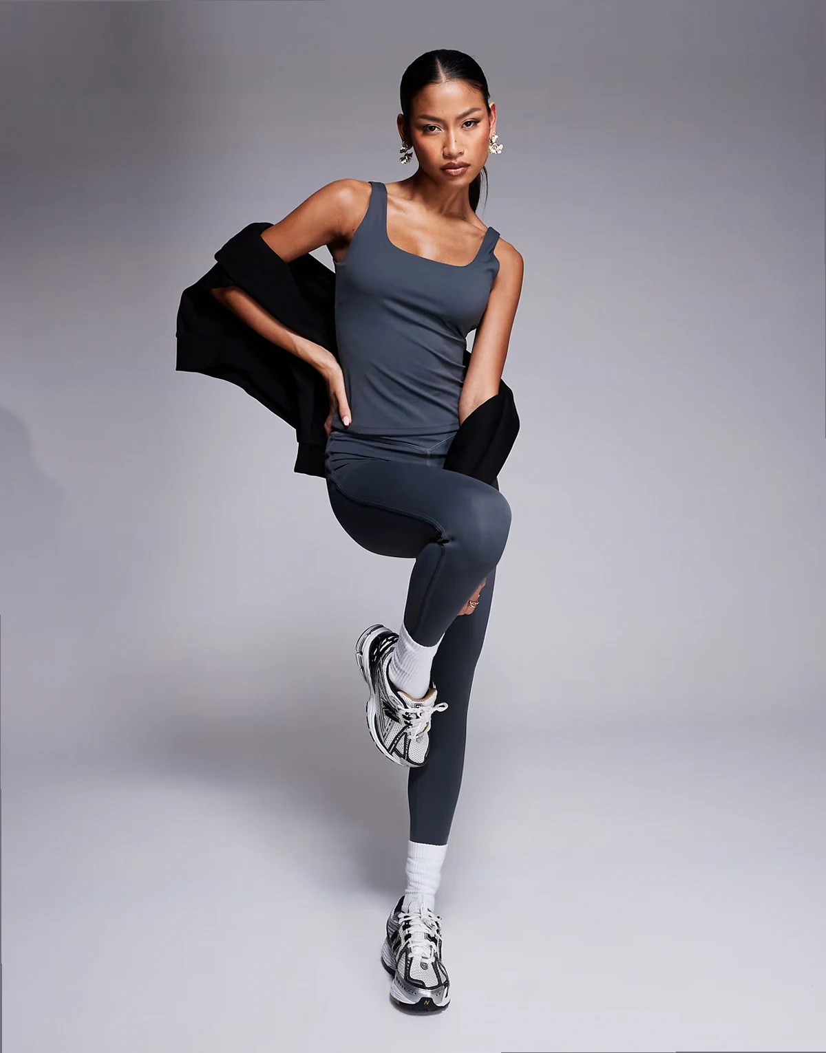 sculpting stretch crossover waistband leggings in charcoal - part of a set
