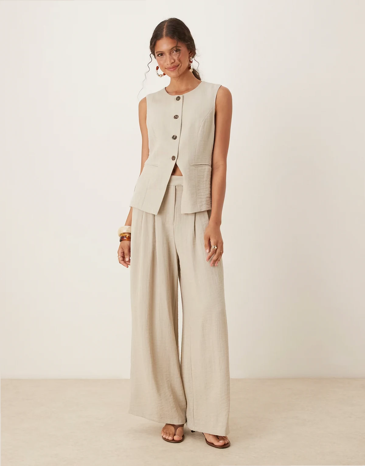 premium mix & match pleat front super wide leg tailored pants in stone - part of a set