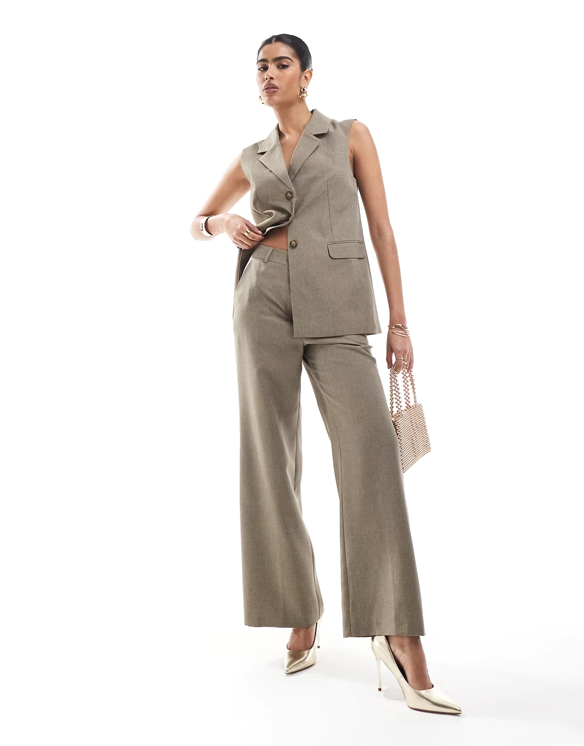 – Elegante Hose in Khaki mit weitem Schnitt, Kombiteil