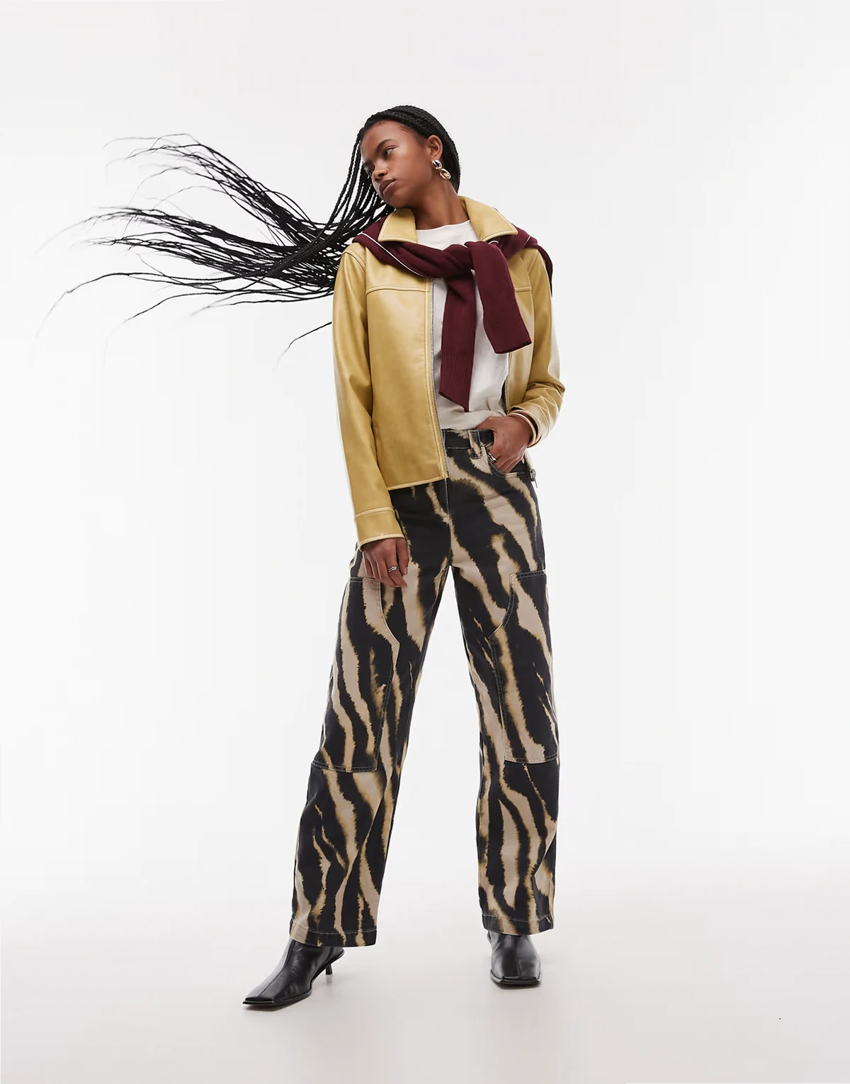 blurred zebra pants with patch detail in multi