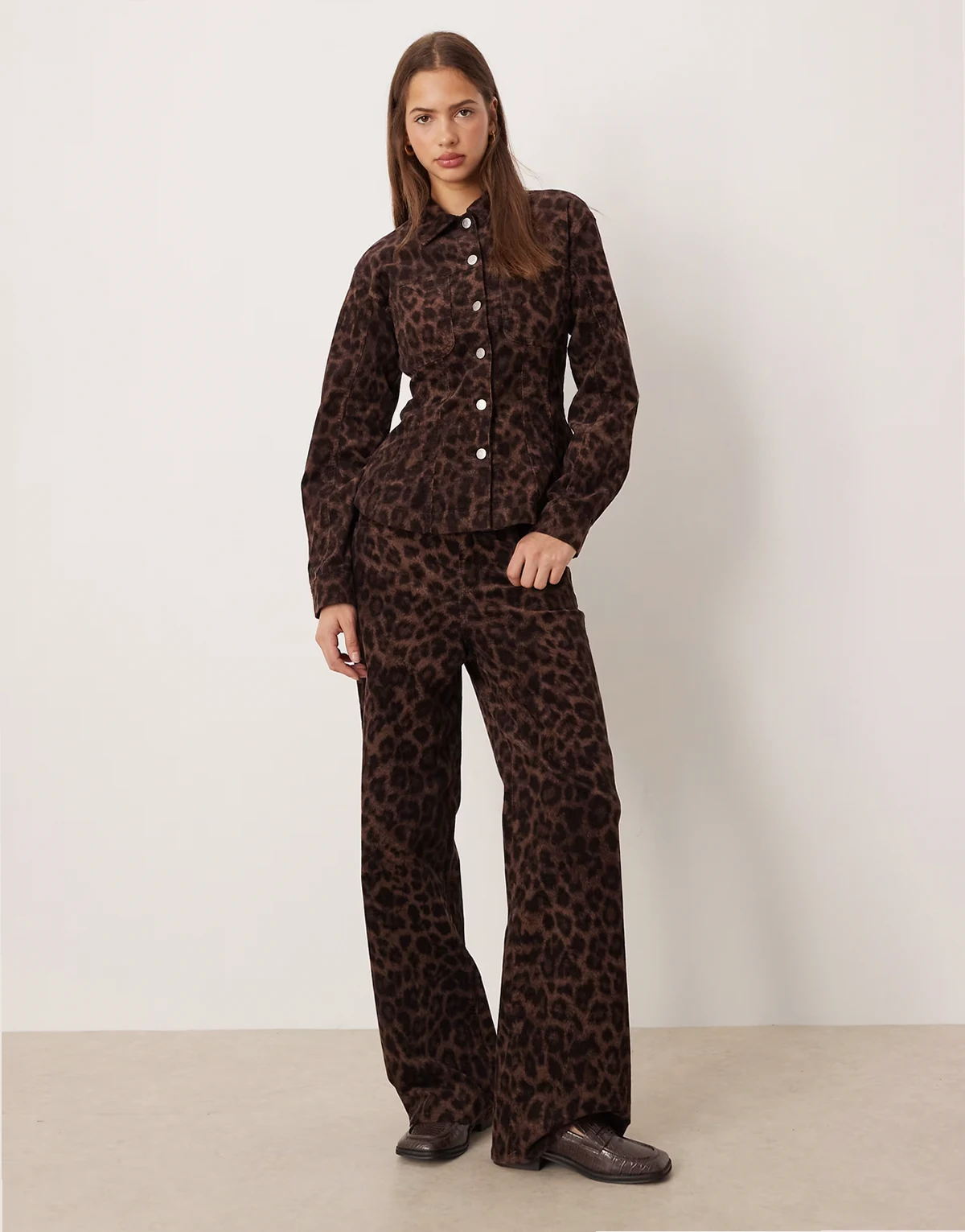 corduroy wide leg trousers in dark leopard - part of a set