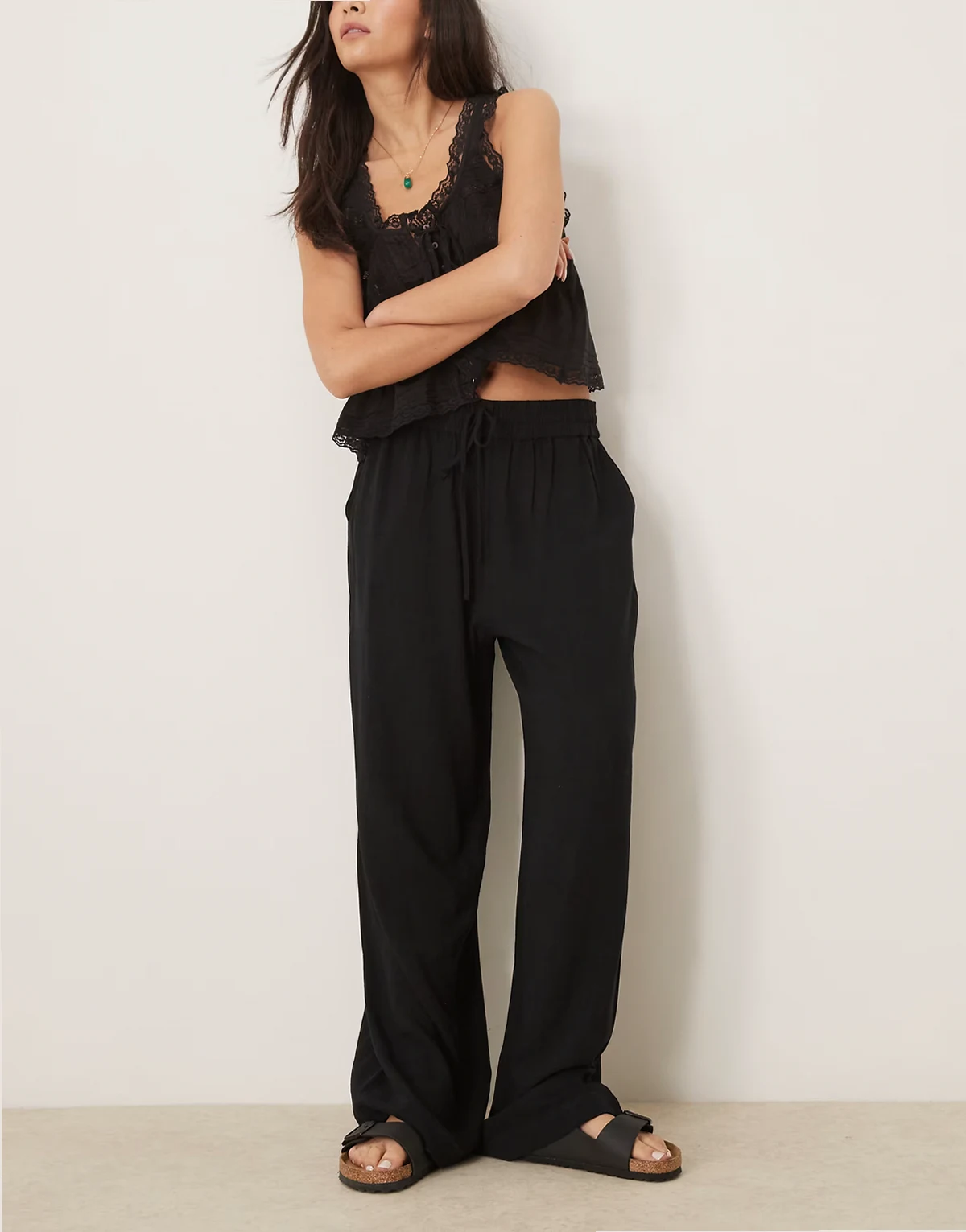 linen blend pants in black