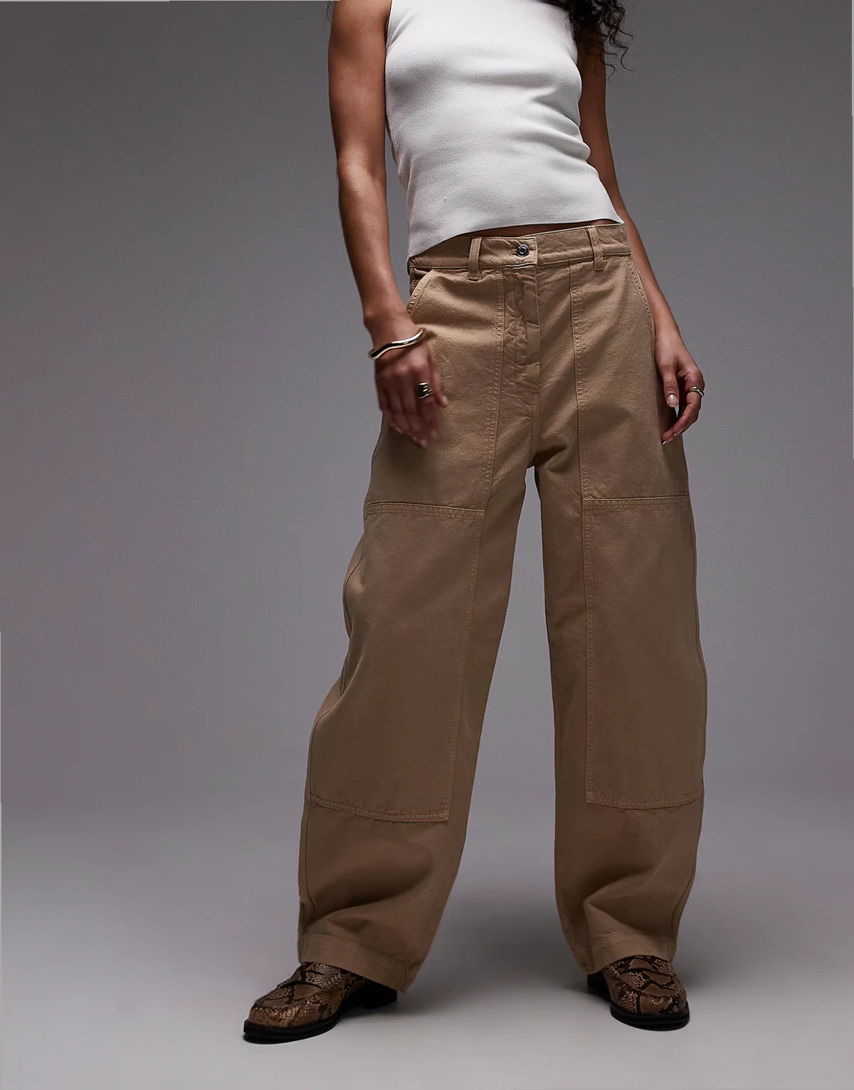 – Workwear-Hose in verwaschenem Beige mit Dreifachnaht