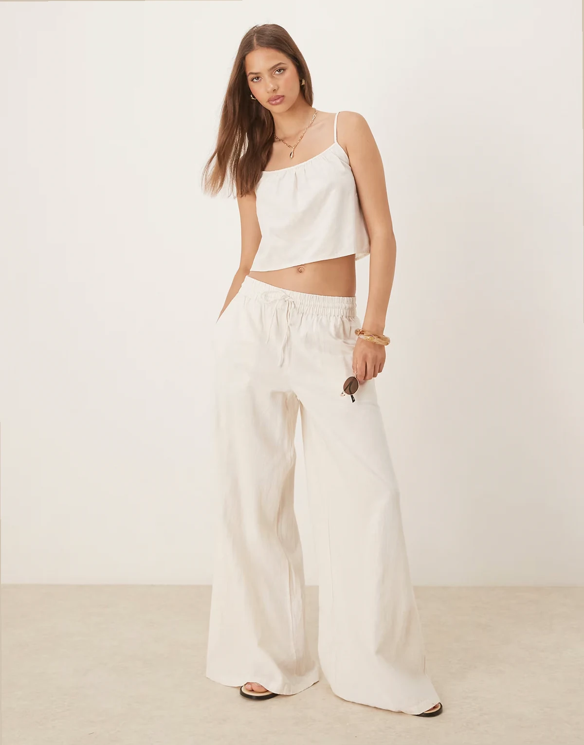 super wide leg linen look pants in birch cream - part of a set