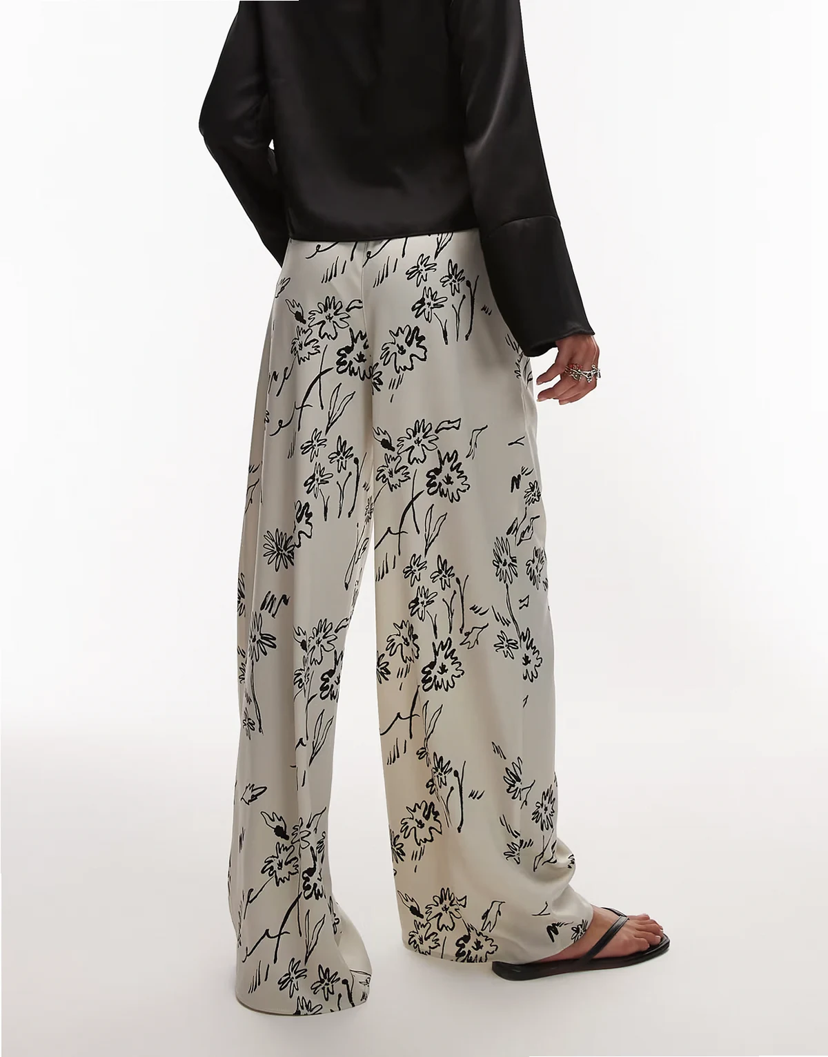 satin tie waist wide leg pants