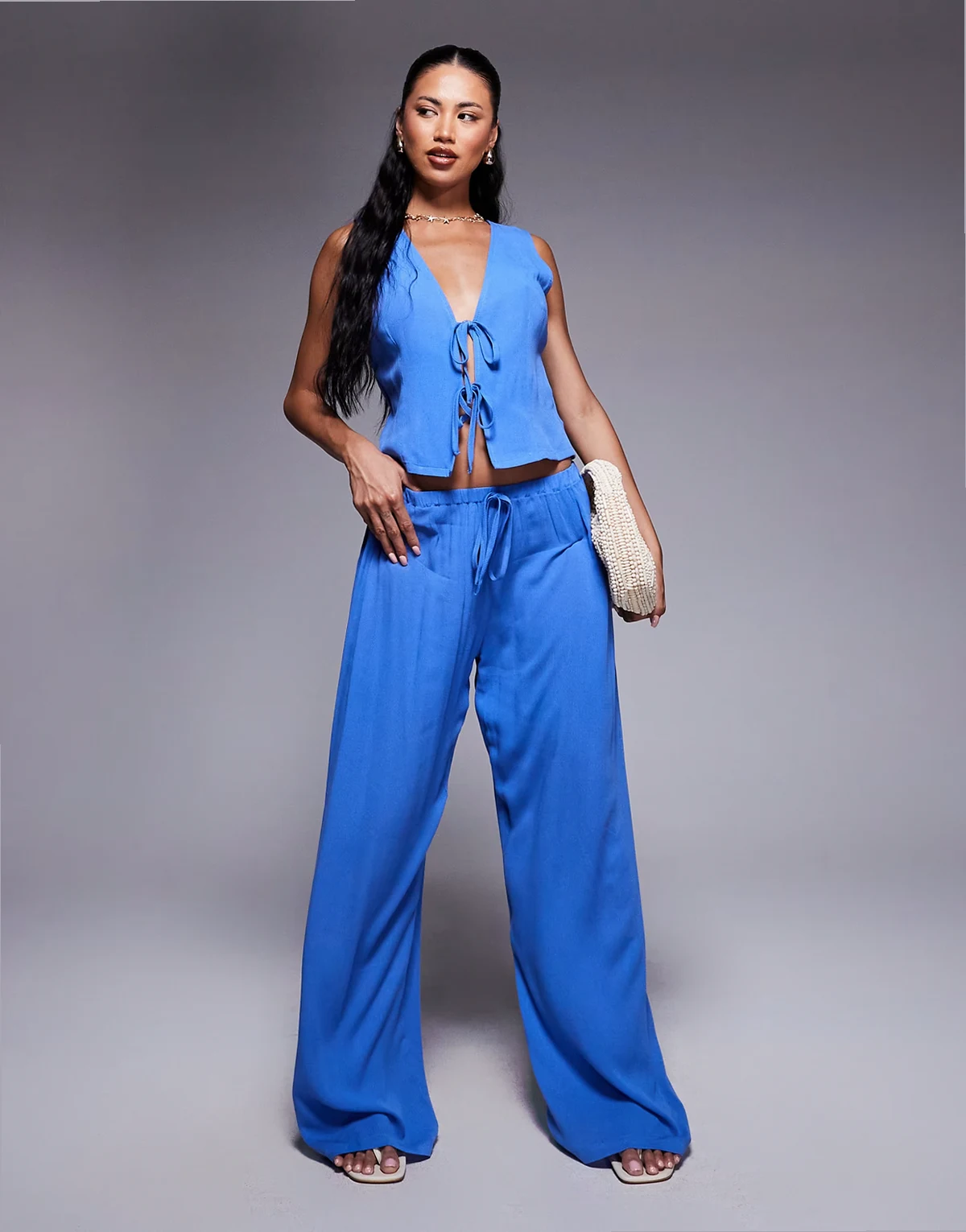 exclusive wide leg drawstring waist pants in cobalt blue - part of a set