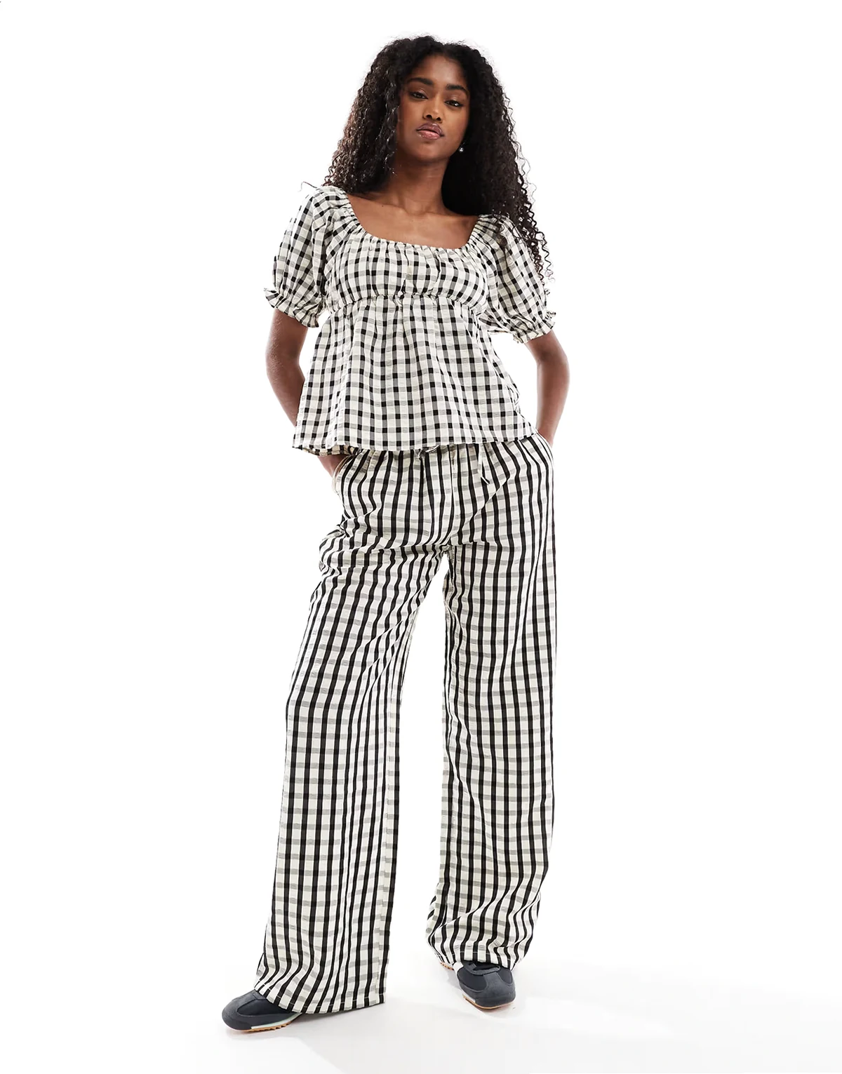 pull on boxer style pants in black gingham - part of a set