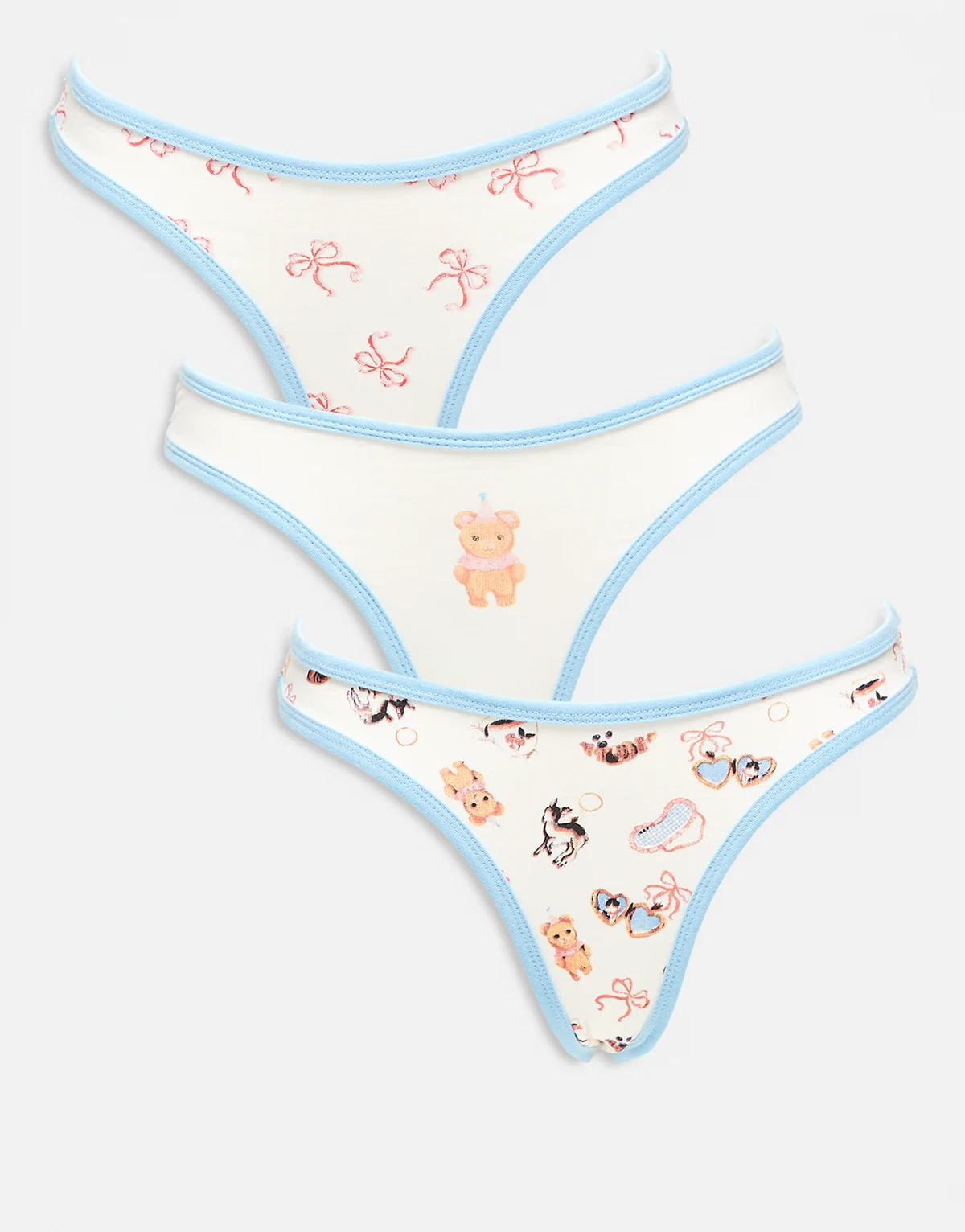 – Zestaw 3 par fig ze wzorem z misiem i w kokardki