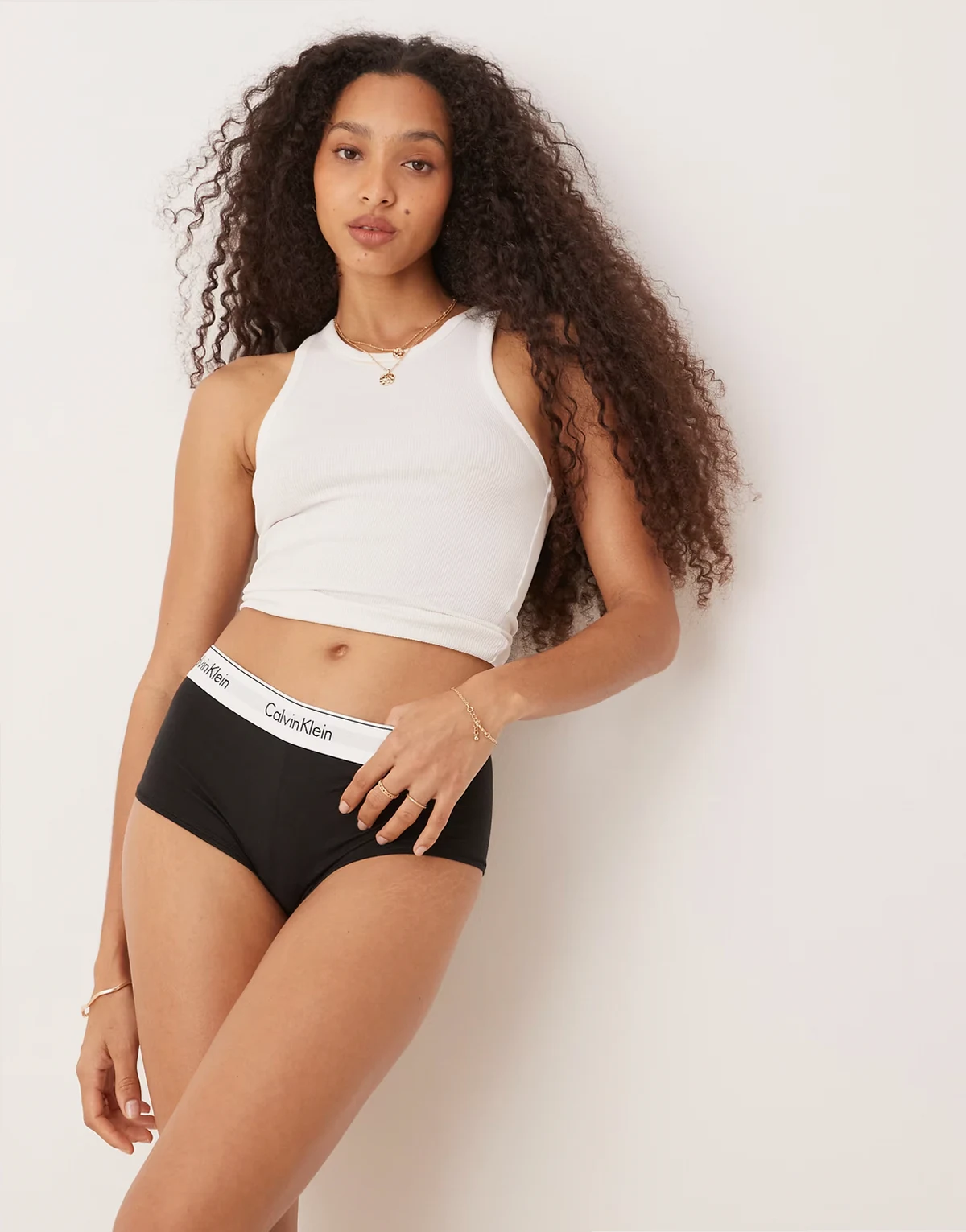 – Modern Cotton – Czarne figi o kroju szortów z wysokim stanem