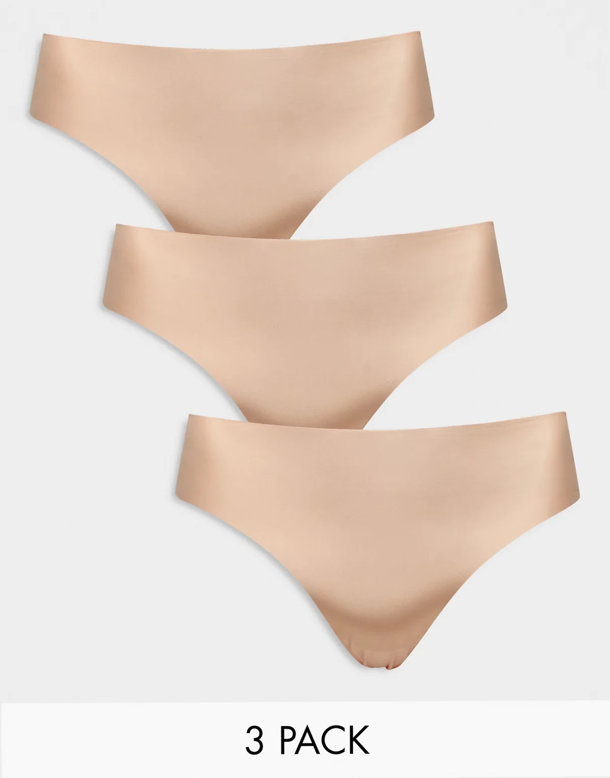 ASOS DESIGN Curve – Zestaw 3 par beżowych niewidocznych pod ubraniem stringów z koronką