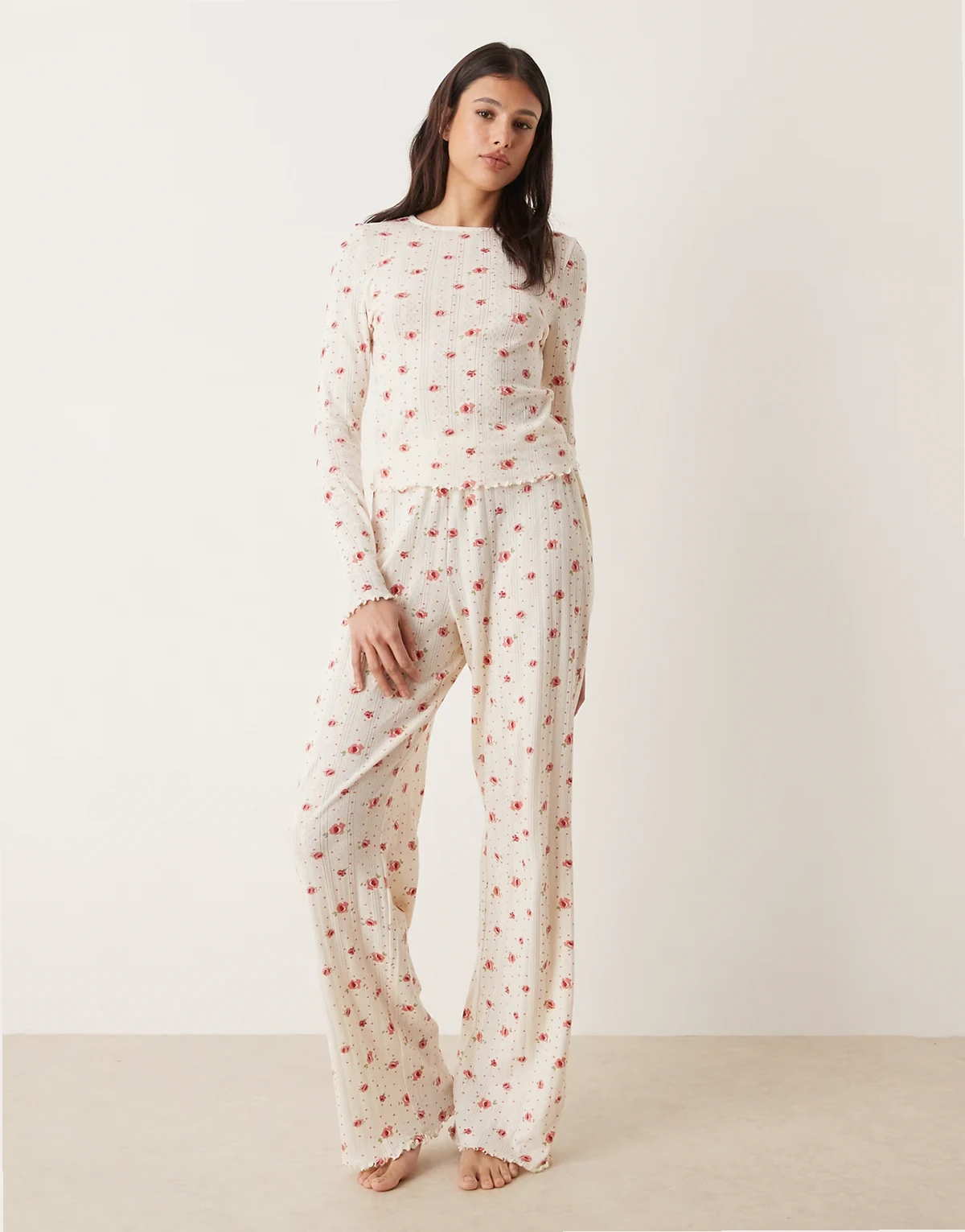 ASOS DESIGN Tall – Mieszaj i łącz – Spodnie od piżamy z dzianiny pointelle w drobny wzór