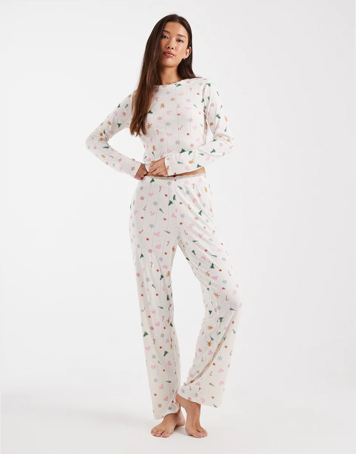 Christmas pointelle pajama pants in cream