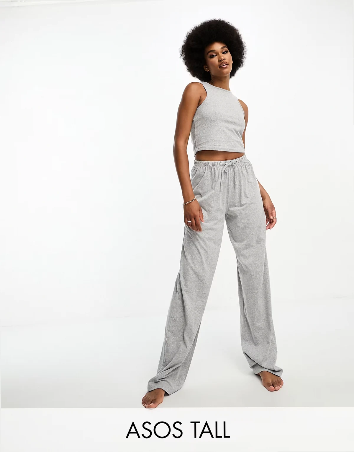 ASOS DESIGN Tall – Mix & Match – Pyjamahose aus Baumwolle in meliertem Grau