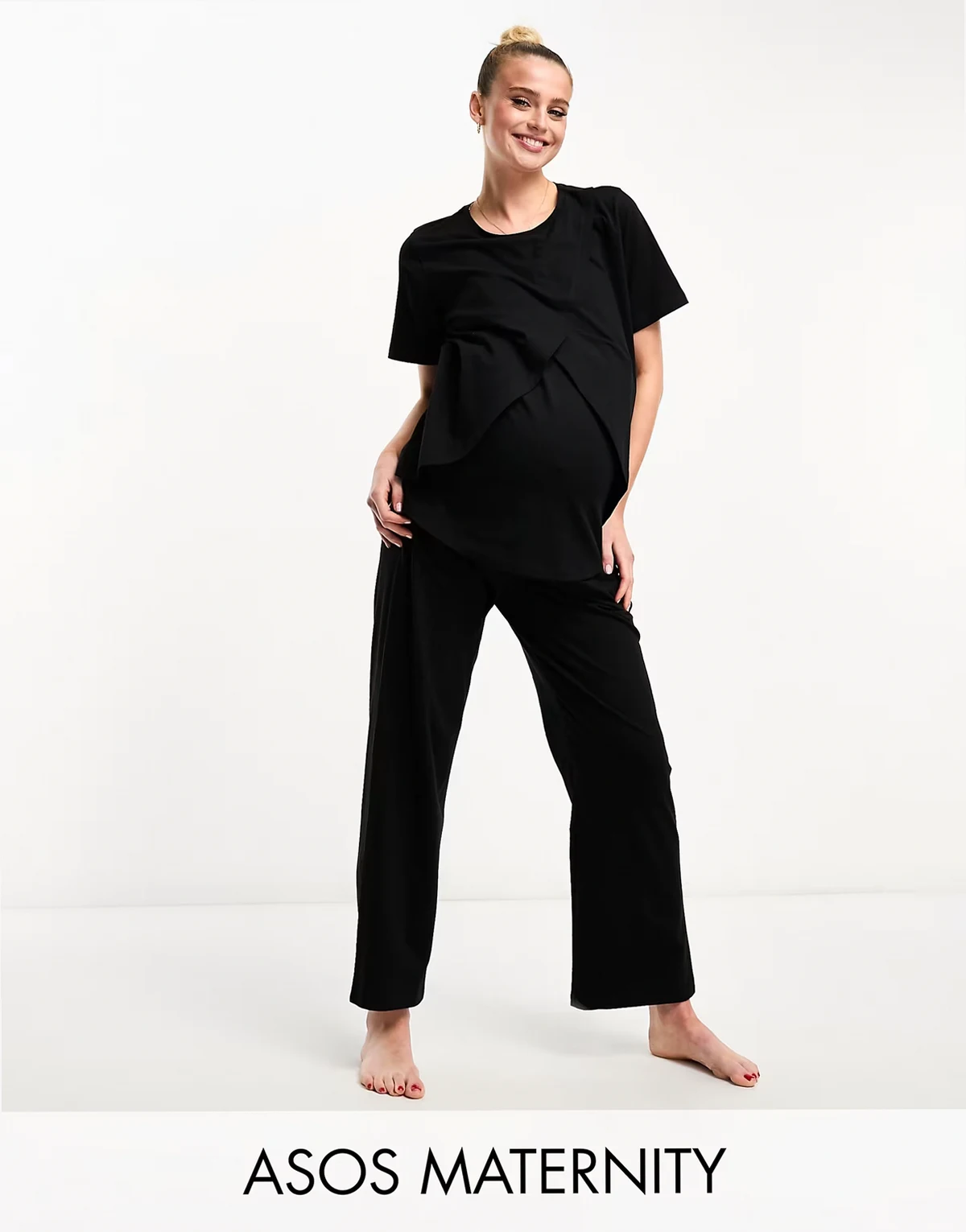 ASOS DESIGN Maternity – Mieszaj i łącz – Czarne bawełniane spodnie od piżamy