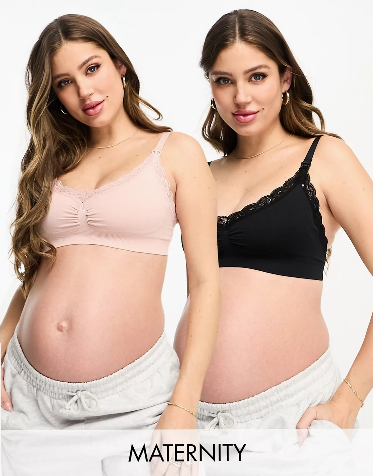MOM Maternity 2 pack seamless lace bras in pink and black